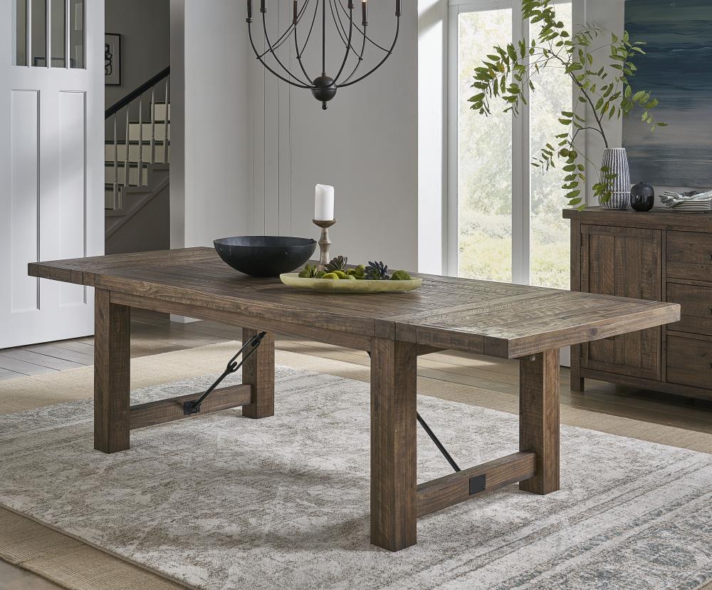 Modus Furniture Autumn Flint Rustic Extending Removable Leaf Dining Table,  Wood with Flint Wood Base