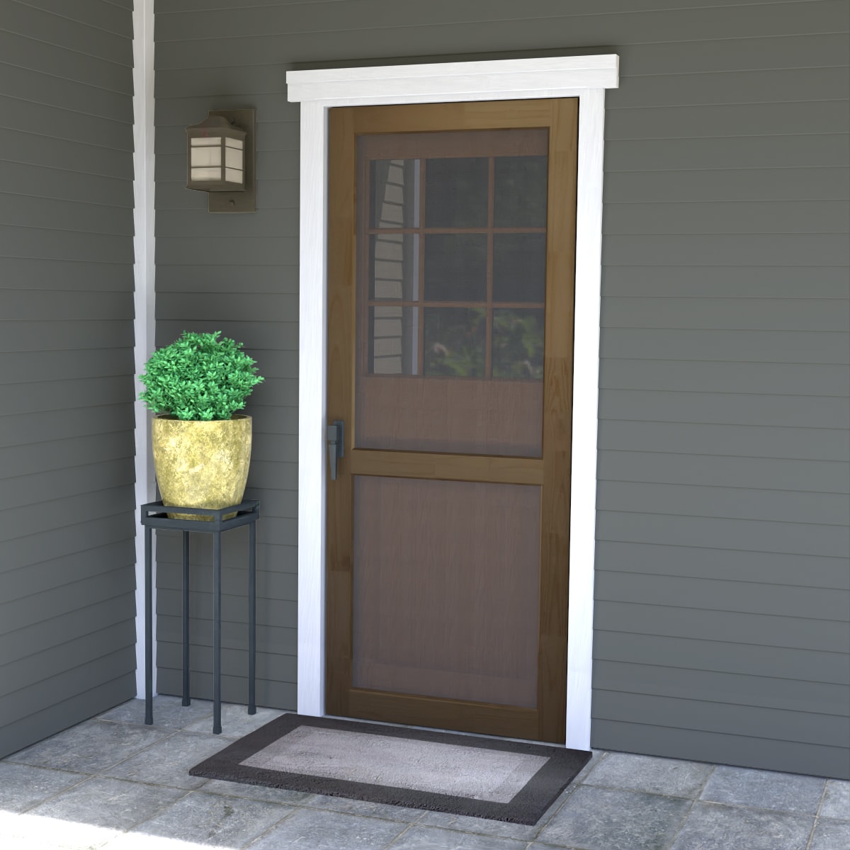 ReliaBilt 36-in X 80-in Brown Wood Hinged Single Bar Screen Door In The ...