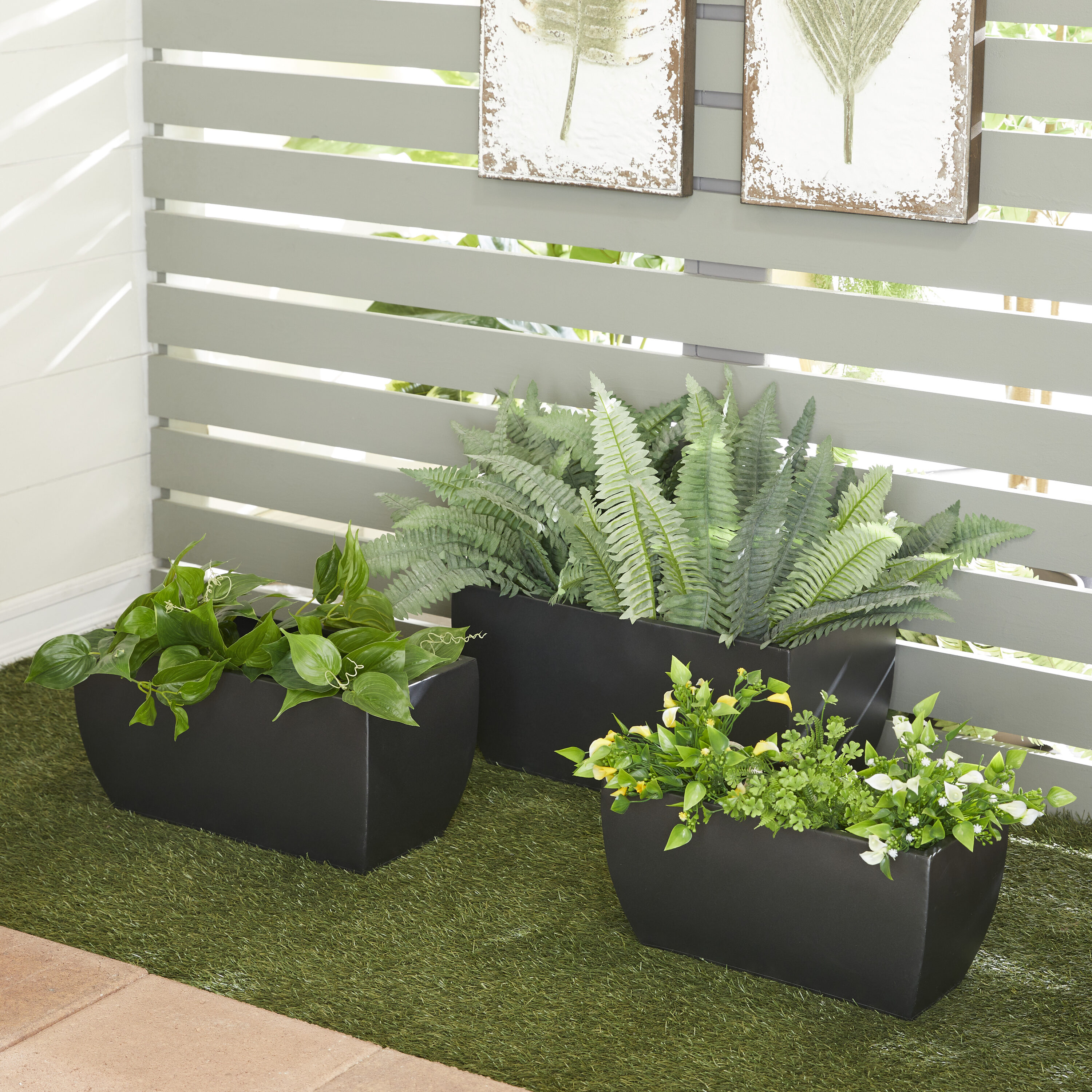 Grayson Lane 78430 3 -Pack Rectangle 10.0-in W Large Gray Metal Contemporary/Modern Indoor/Outdoor Planter