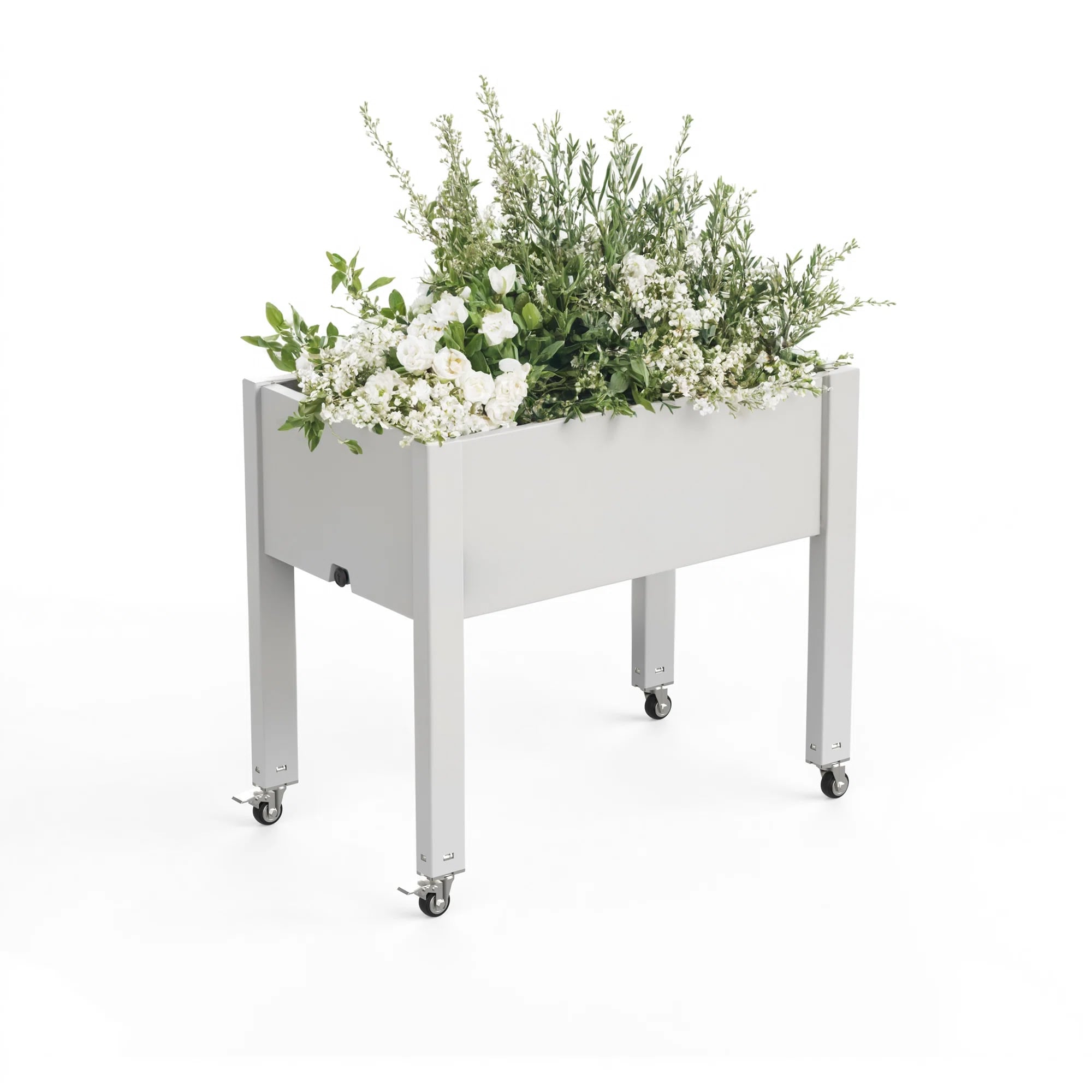 Boho Havens - 14 Gal Portable Raised Planter with Wheels in Gray White