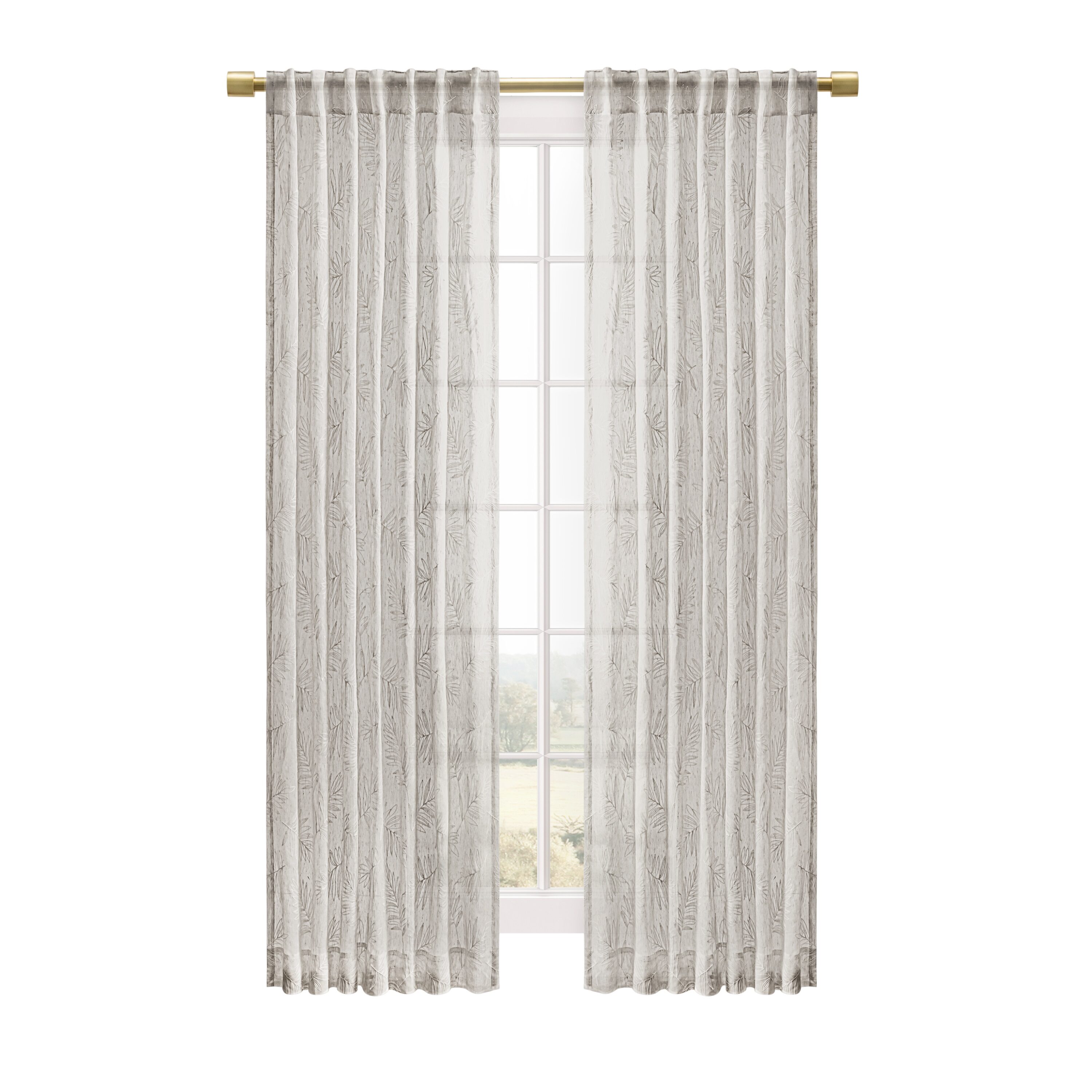 Ricardo Trading 06720-70-063-10 63-Inches Grey Floral Semi-sheer Back tab Single curtain panel