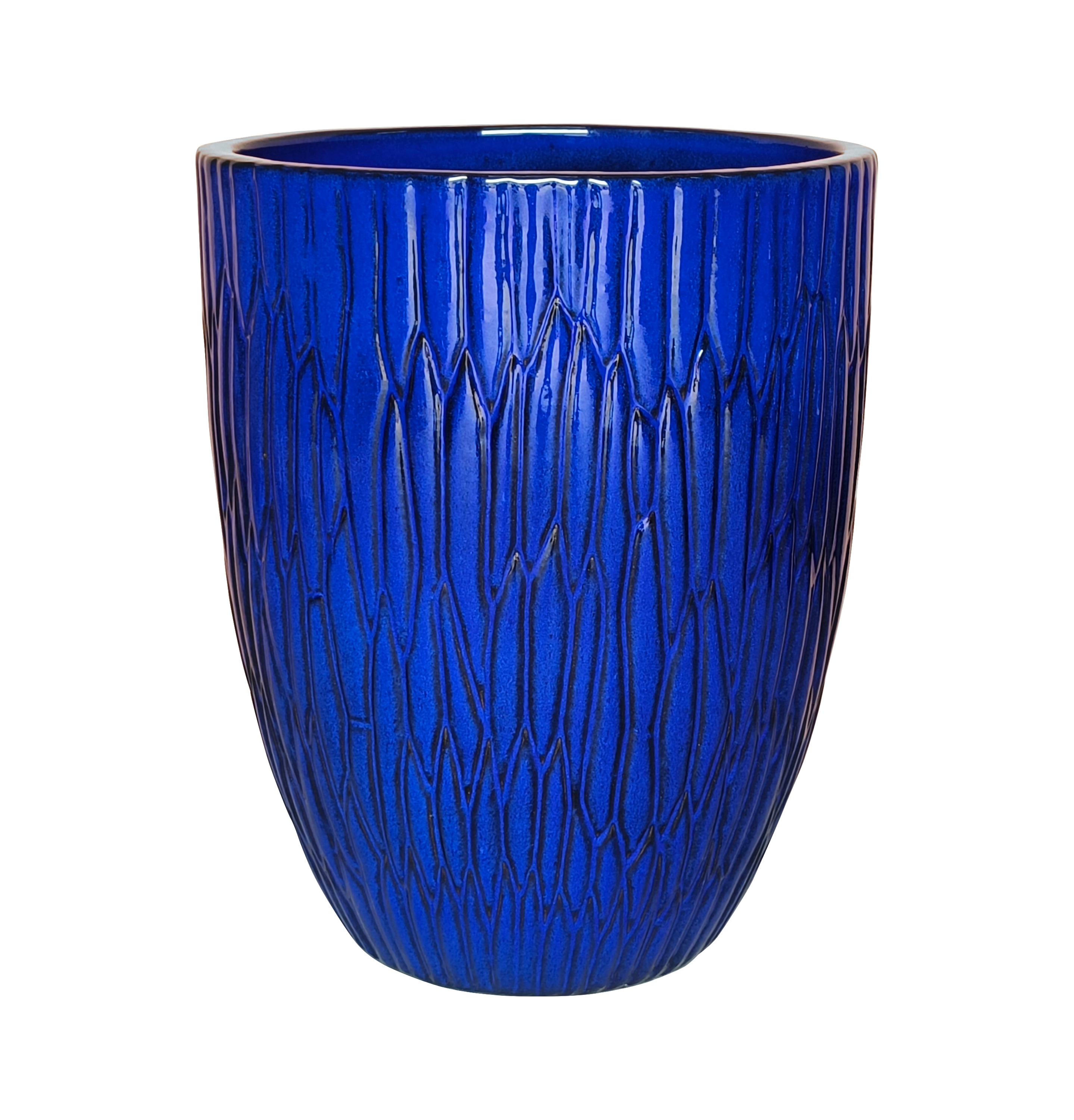 allen + roth GO2025-TFP-B Round 16.92-in W Extra Large Blue Glazed ceramic Indoor/Outdoor Planter with Drainage Holes