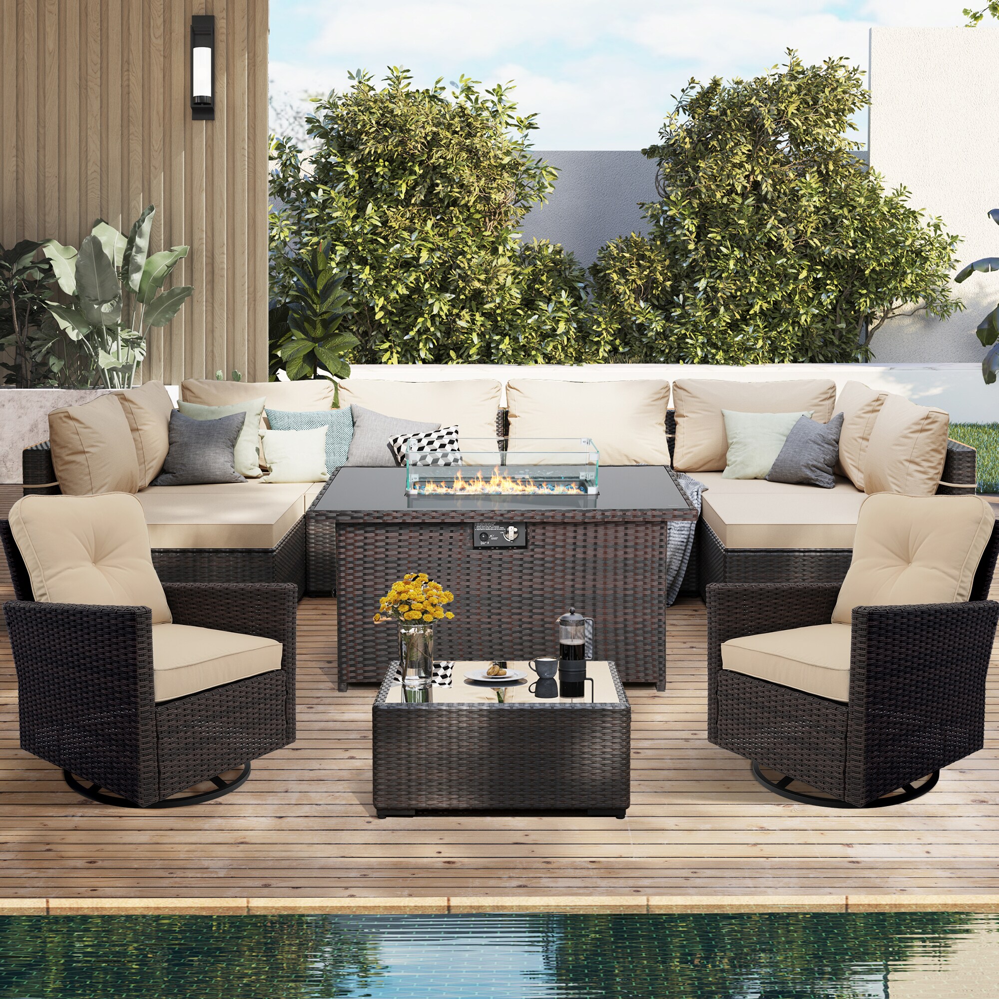 UPHA Patio Conversation-Set 12-Piece Wicker Patio Conversation Set with ...