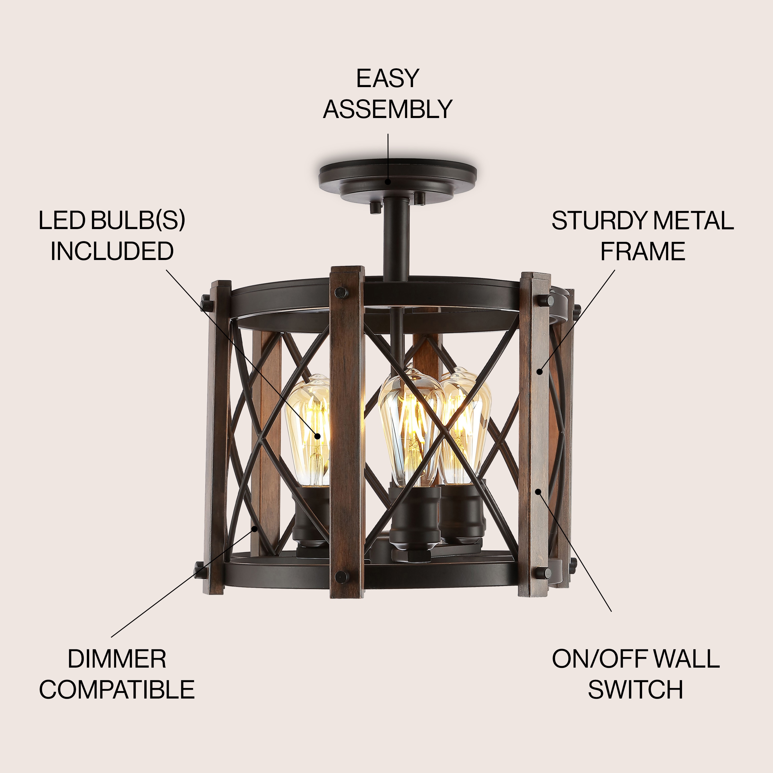 Ferme 14" 3-Light Oil Rubbed Bronze Farmhouse Flush Mount