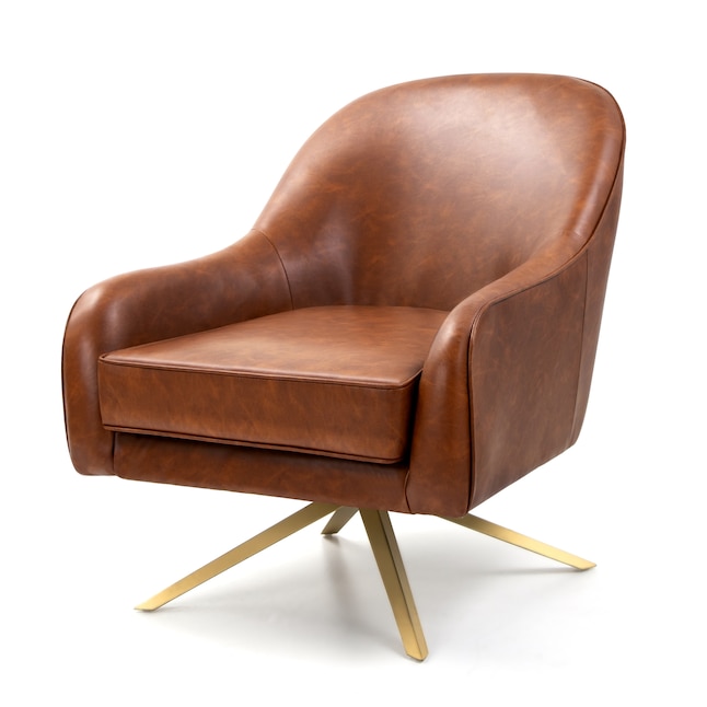 Crestlive S Leather Accent Chair, Brown Leather Roller Chair