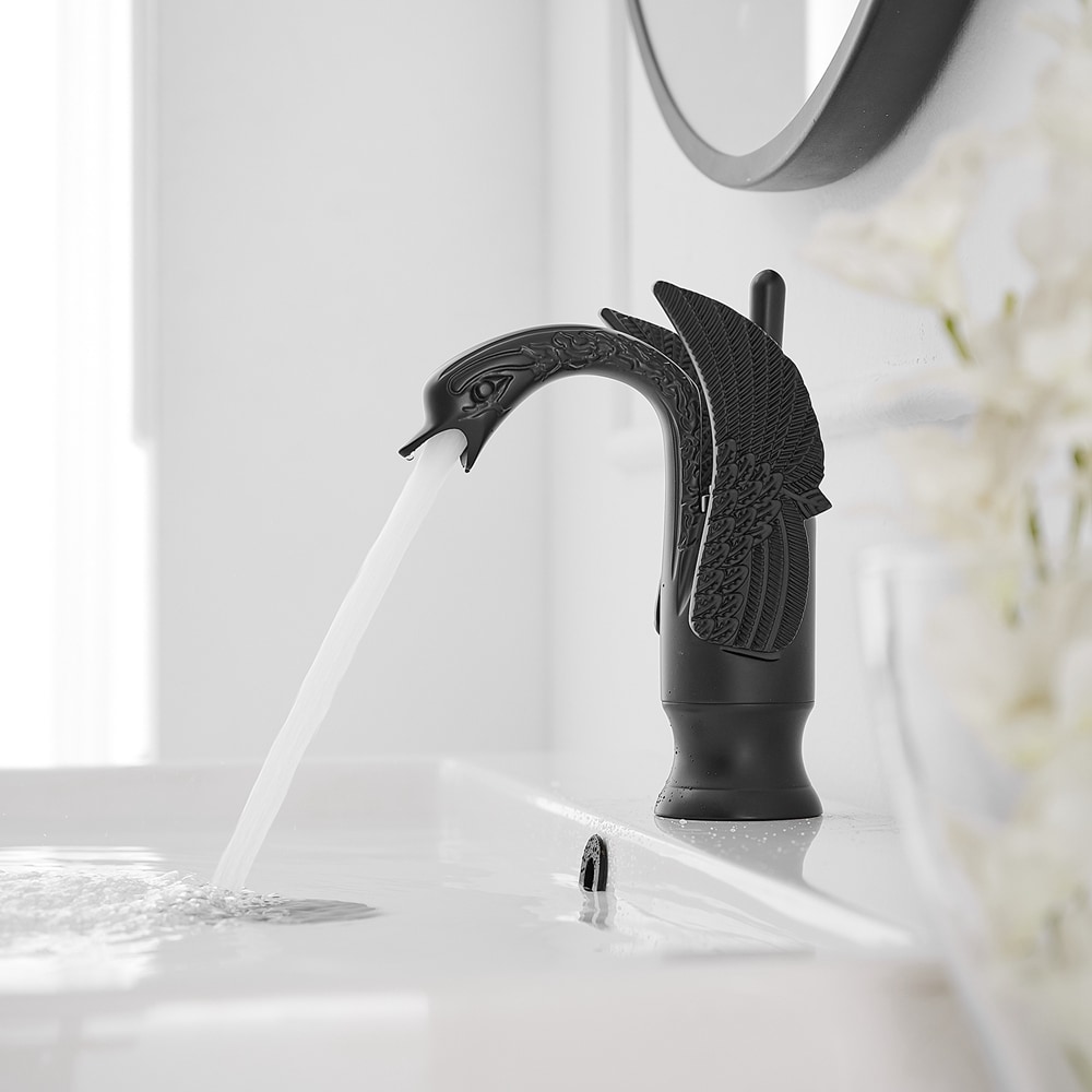 Matte Black Swan Single Hole Bathroom Faucet with Metal Drain