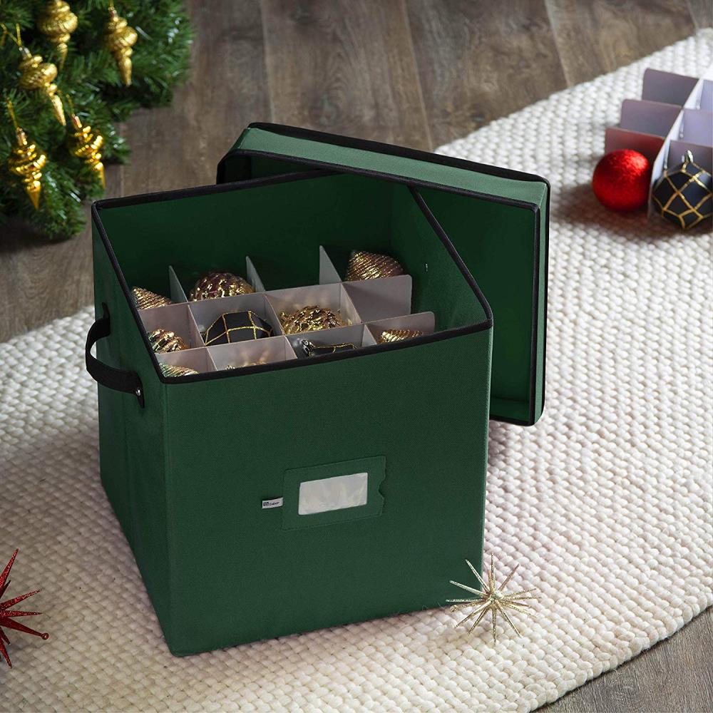 OSTO 13.5 in. Green Vinyl Plastic Ornament Storage Box (64-Ornaments)