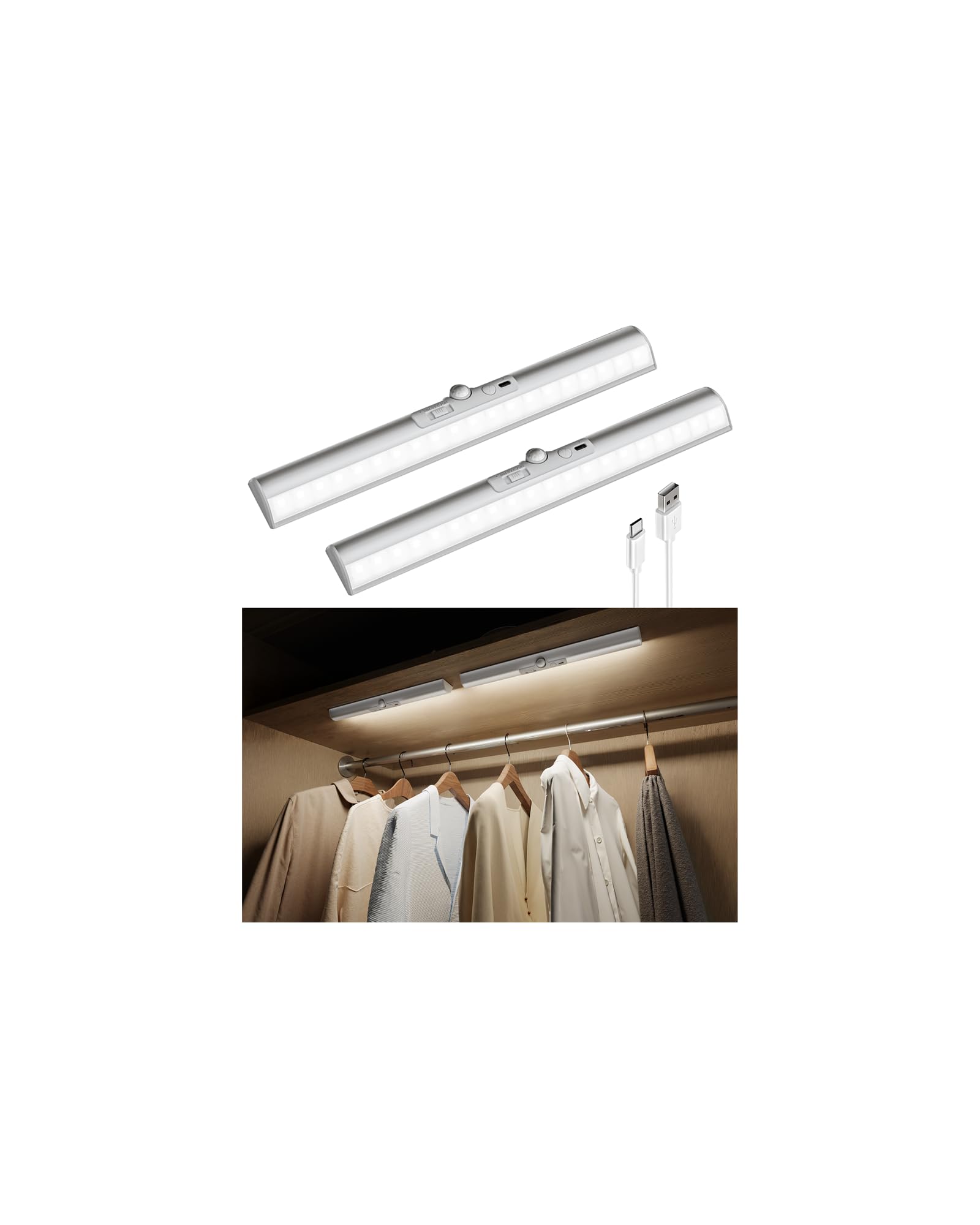 IUEST  15in Under Cabinet Light with Rotatable Motion Sensor renewable power LED Light with Three Color Temperatures and Dimmable Brightness for