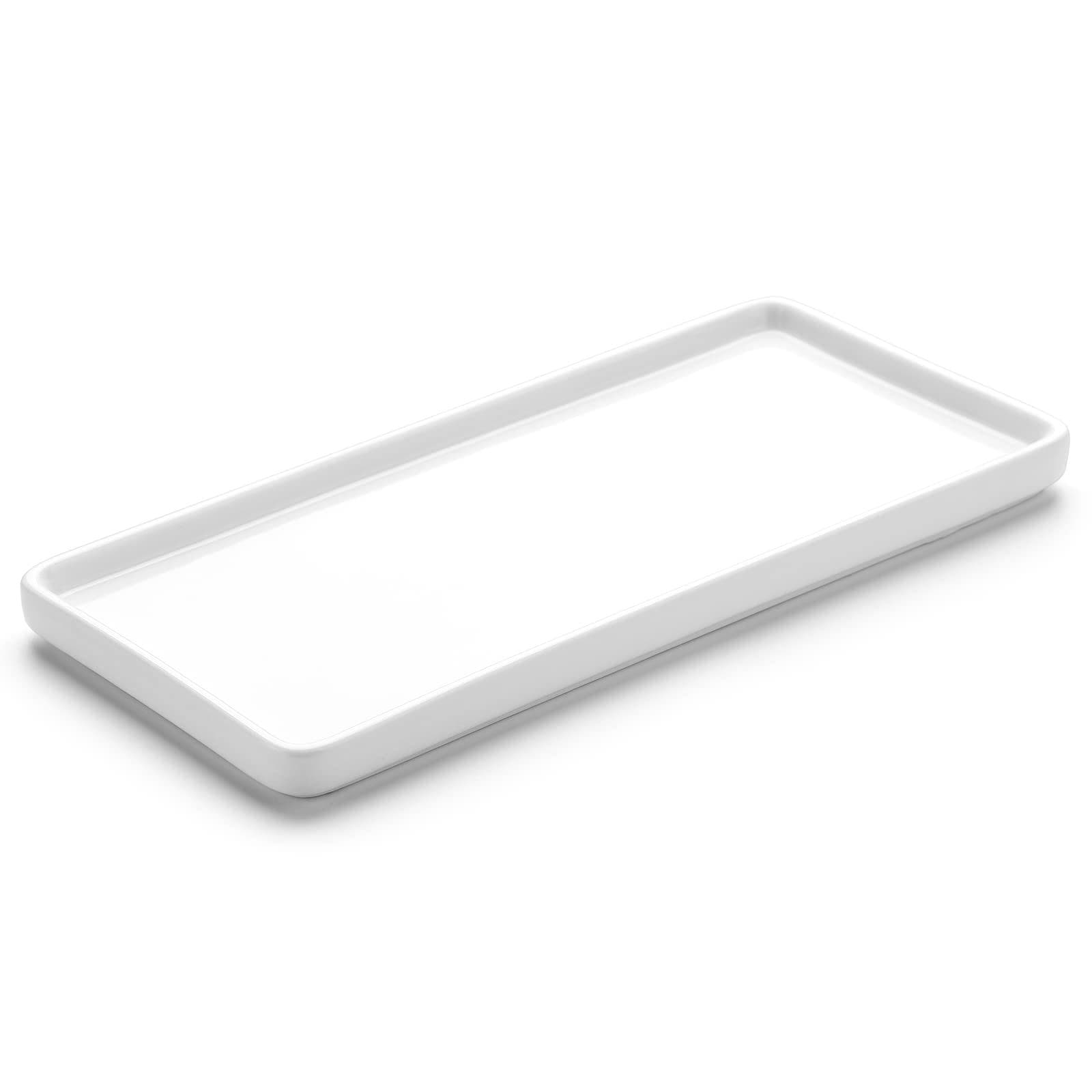 Etokfoks  white ceramic bathroom vanity tray rectangle counter organizer 8 07 in x 4 21 in x 0 74 in non slip holder for sink and dresser