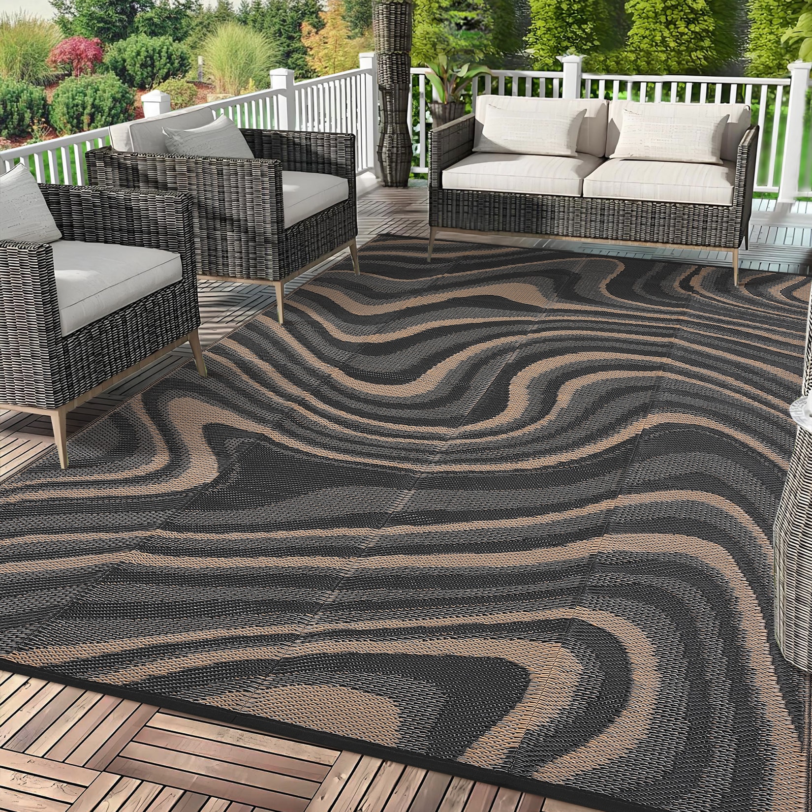 Garvee 9 x 12 ft Black Grey Taupe Polyester Rectangular Outdoor ...