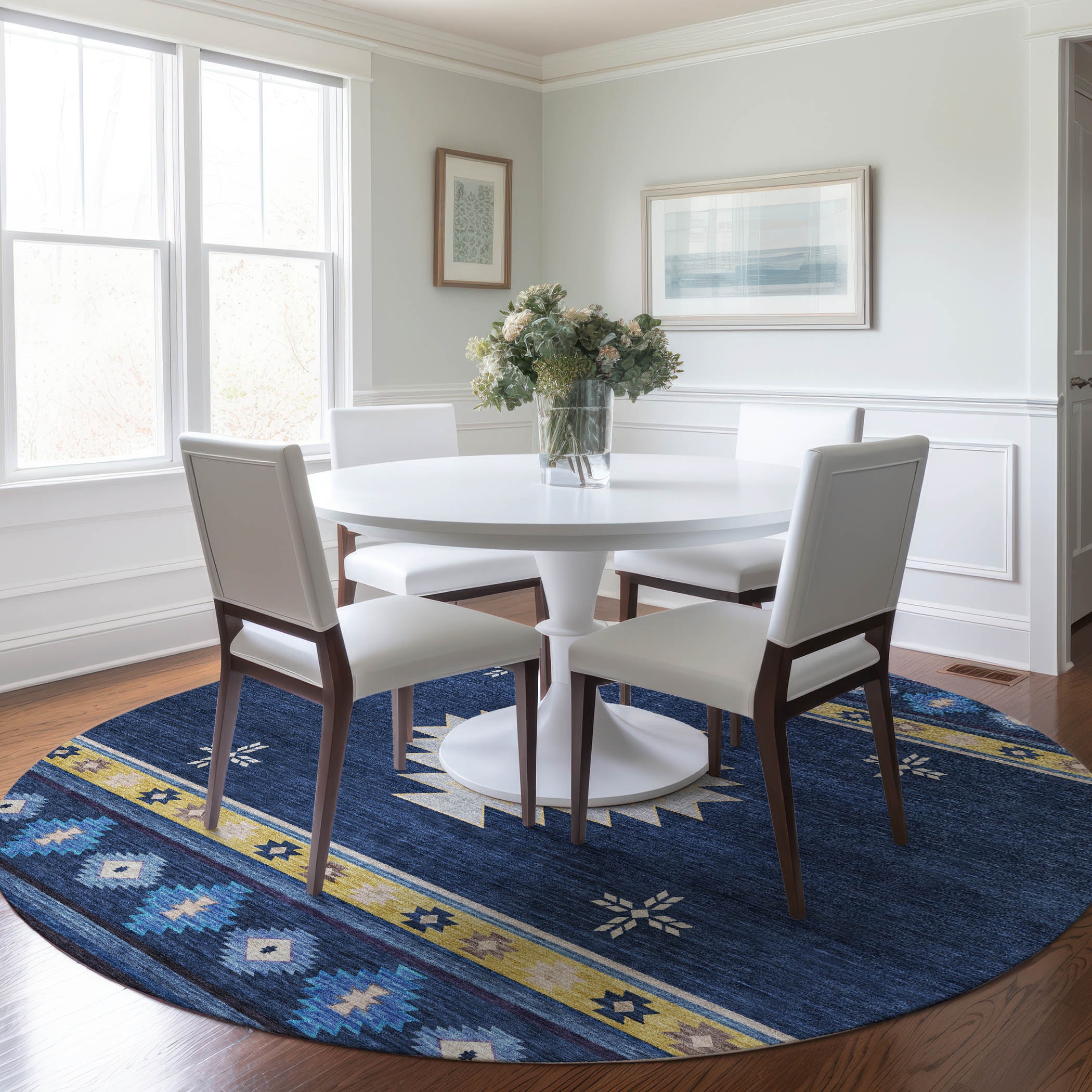 Addison Rugs AMF179BL8RO Mayfield AMF179BL 8 x 8 (ft) Loomed Polyester Blue Round Indoor Geometric Machine washable Area rug