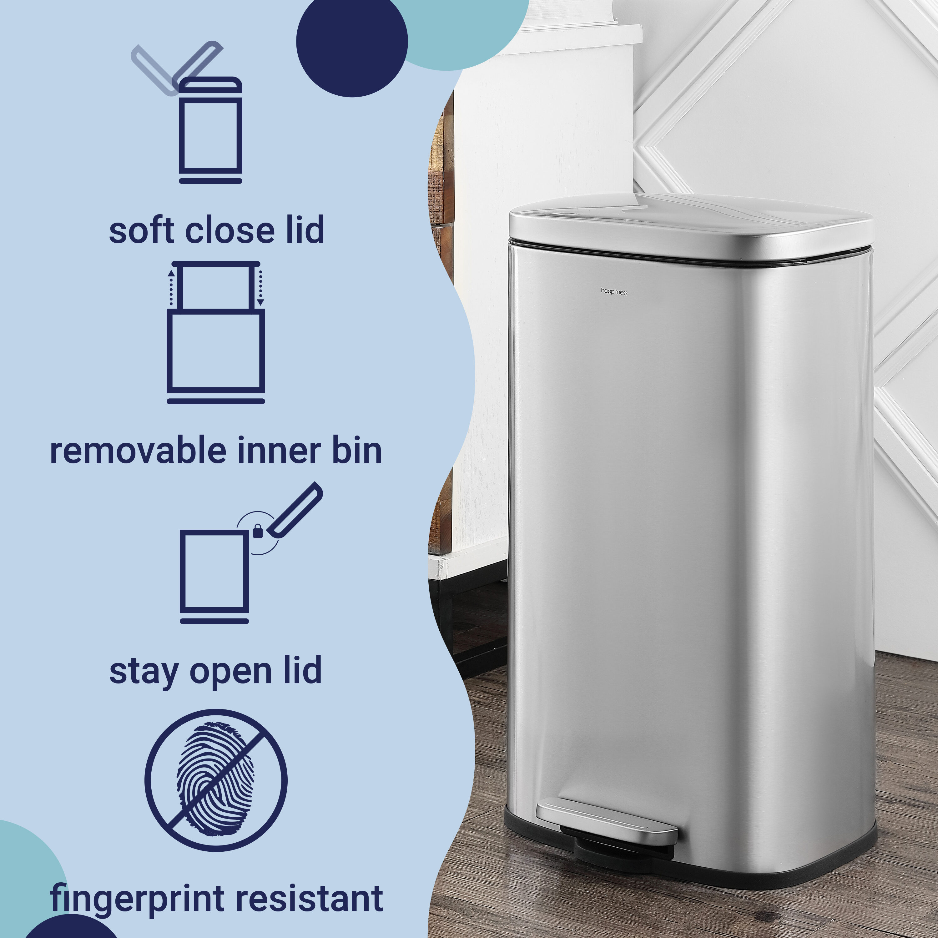 SONGMICS Kitchen Trash Can, 13-Gallon Stainless Steel Garbage Can, with  Stay-Open Lid and Step-on Pedal, Soft Closure, Tall, Large and  Space-Saving