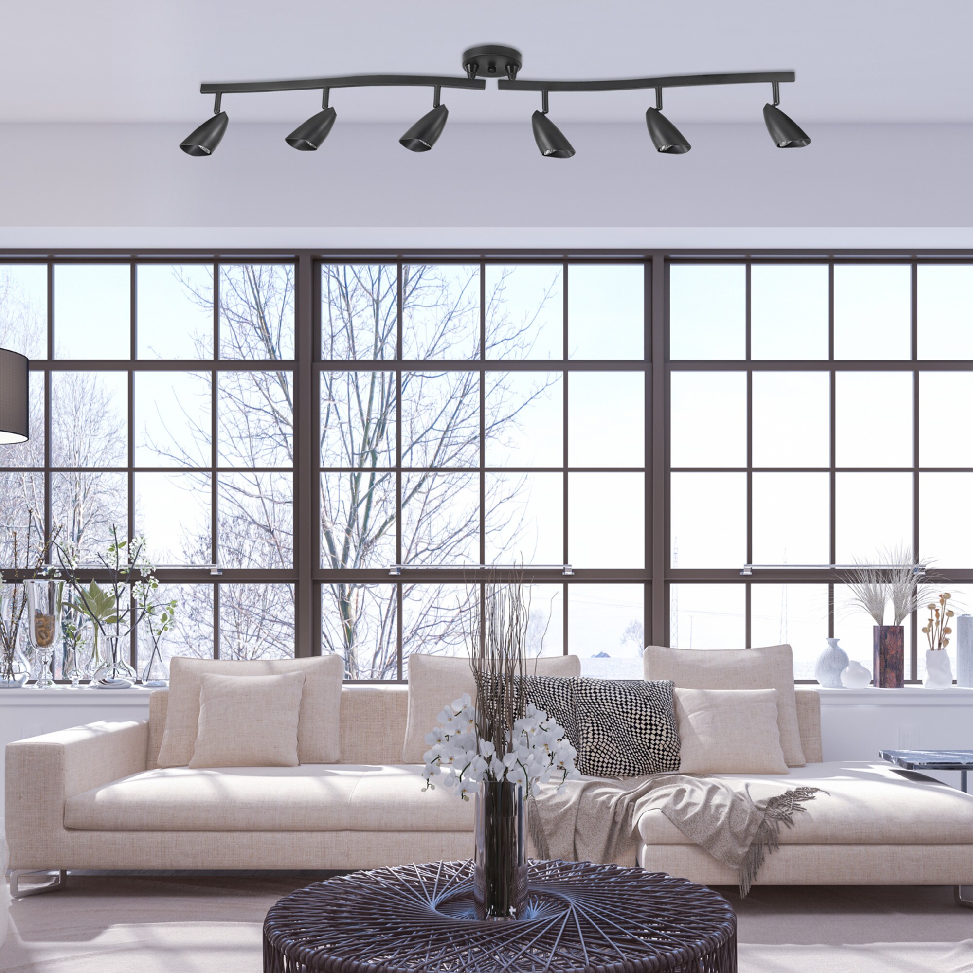 Globe Electric 59352 52.36-in 6-Light Matte Black dimmable Gu10 Pin Base Modern/Contemporary Linear Track Lighting Kit with Confined Head Pivoting Heads