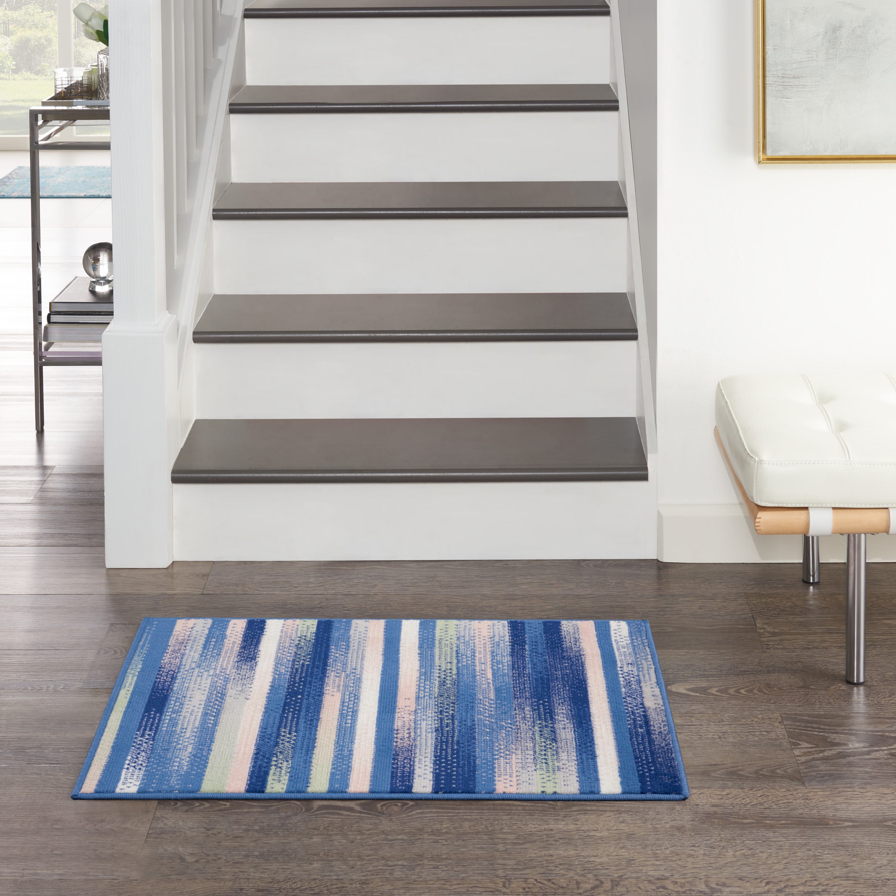 Nourison 99446833877 Whimsicle 2 x 3 (ft) Loomed Polypropylene Blue Multicolor Rectangular Indoor Stripe Area rug