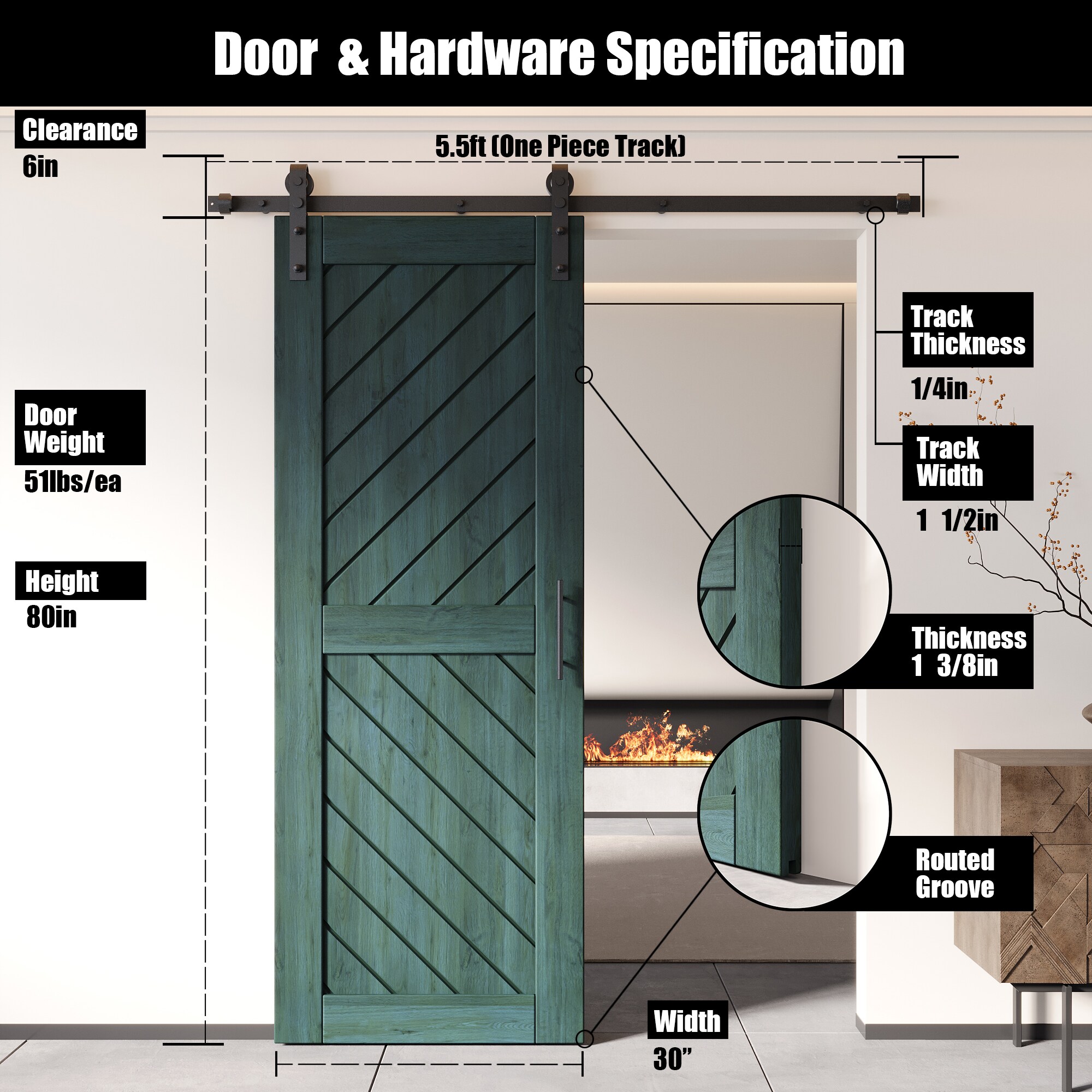 HOMACER YT1H066C-XT3-3080-RP Barn-Doors - View #2