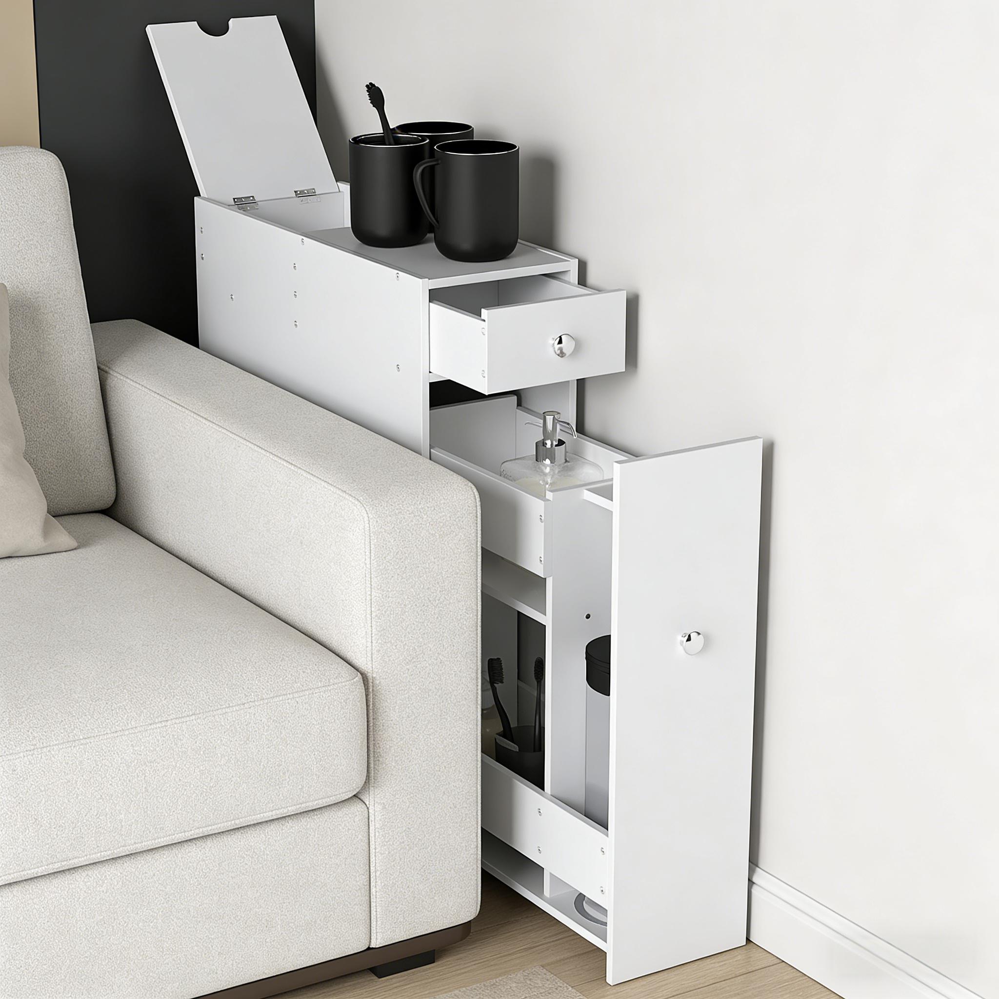 LUXEYARD White Narrow Storage Cabinet Bath Toilet Paper Holder with Drawers