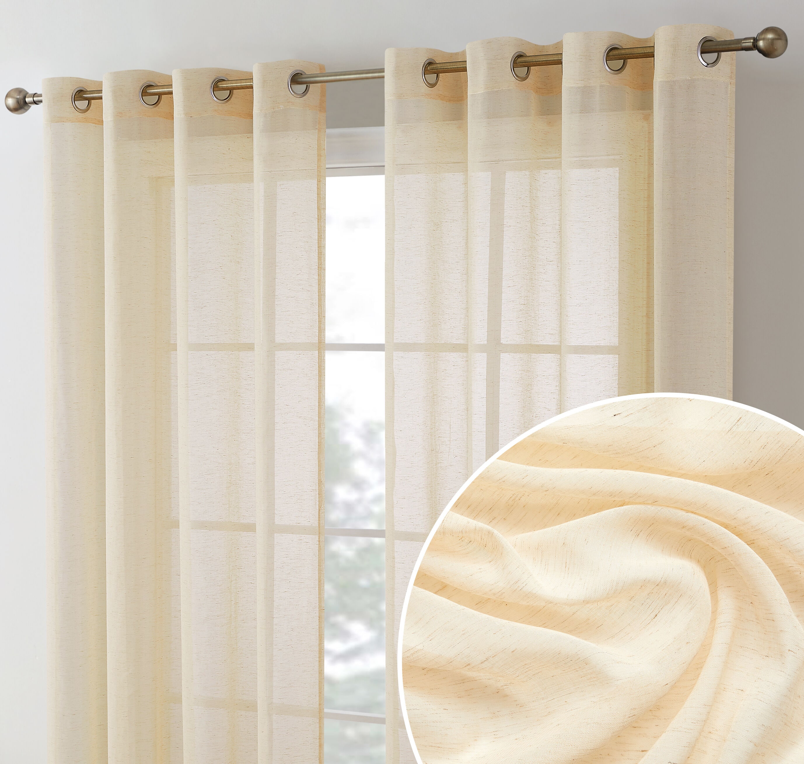 HLC.me SIERA-LN-BEIG84 84-Inches Beige Semi-sheer Grommet Curtain panel pair