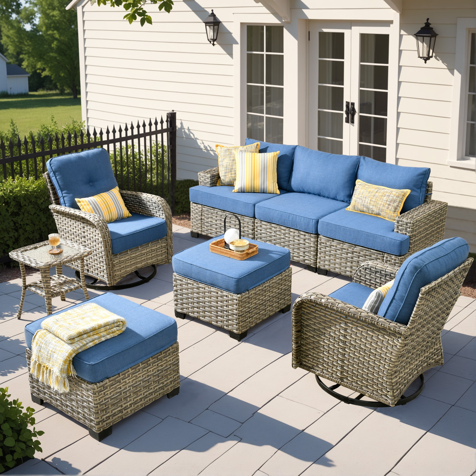 ALTRIGUS 6L-VYZTBS508-AL 8 -Piece Wicker Patio Sofa Conversation Set with Blue Cushions