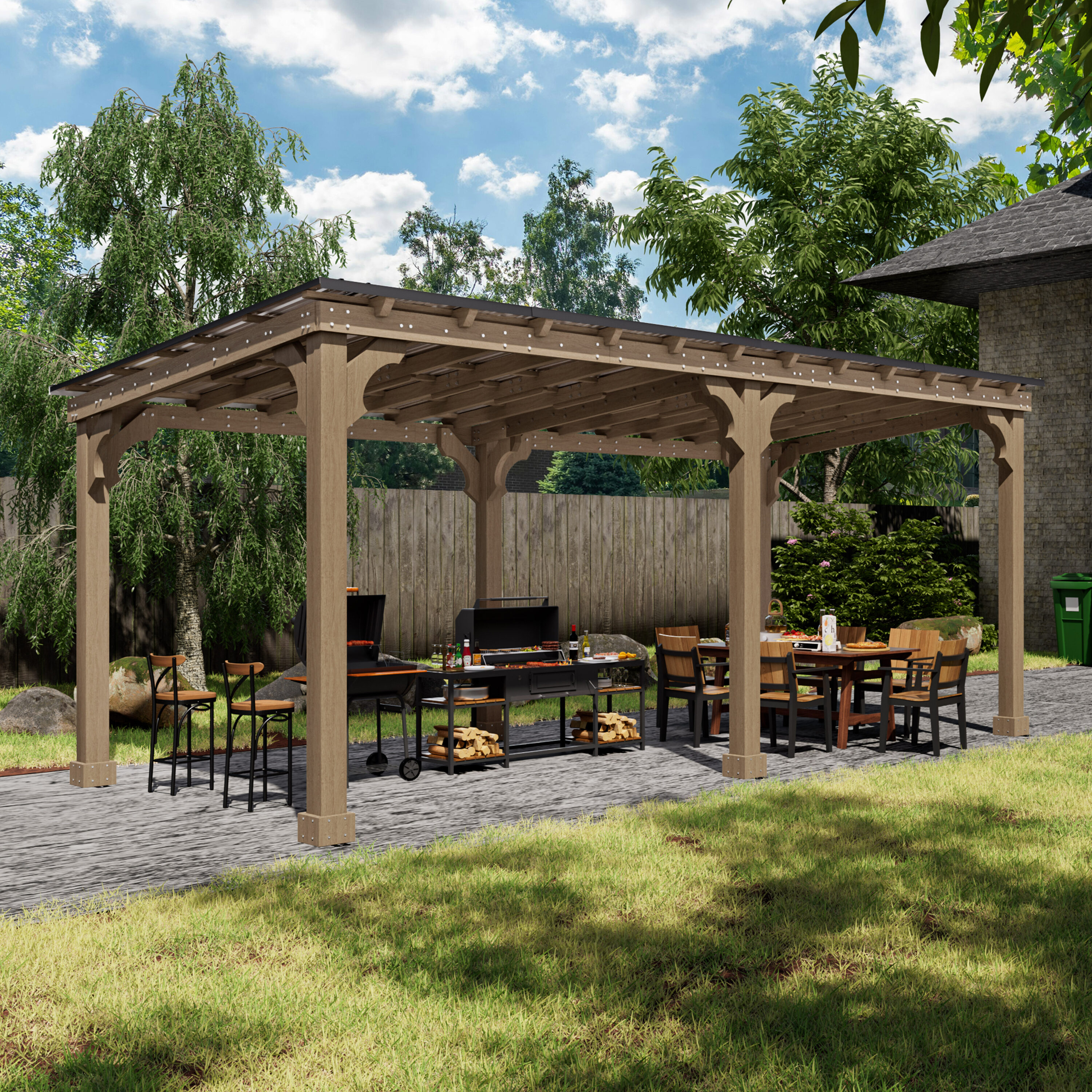 VEIKOUS PG0201-39-L 20-ft x 10-ft Grill Gazebo Brown Grill Gazebo with Hardtop Roof