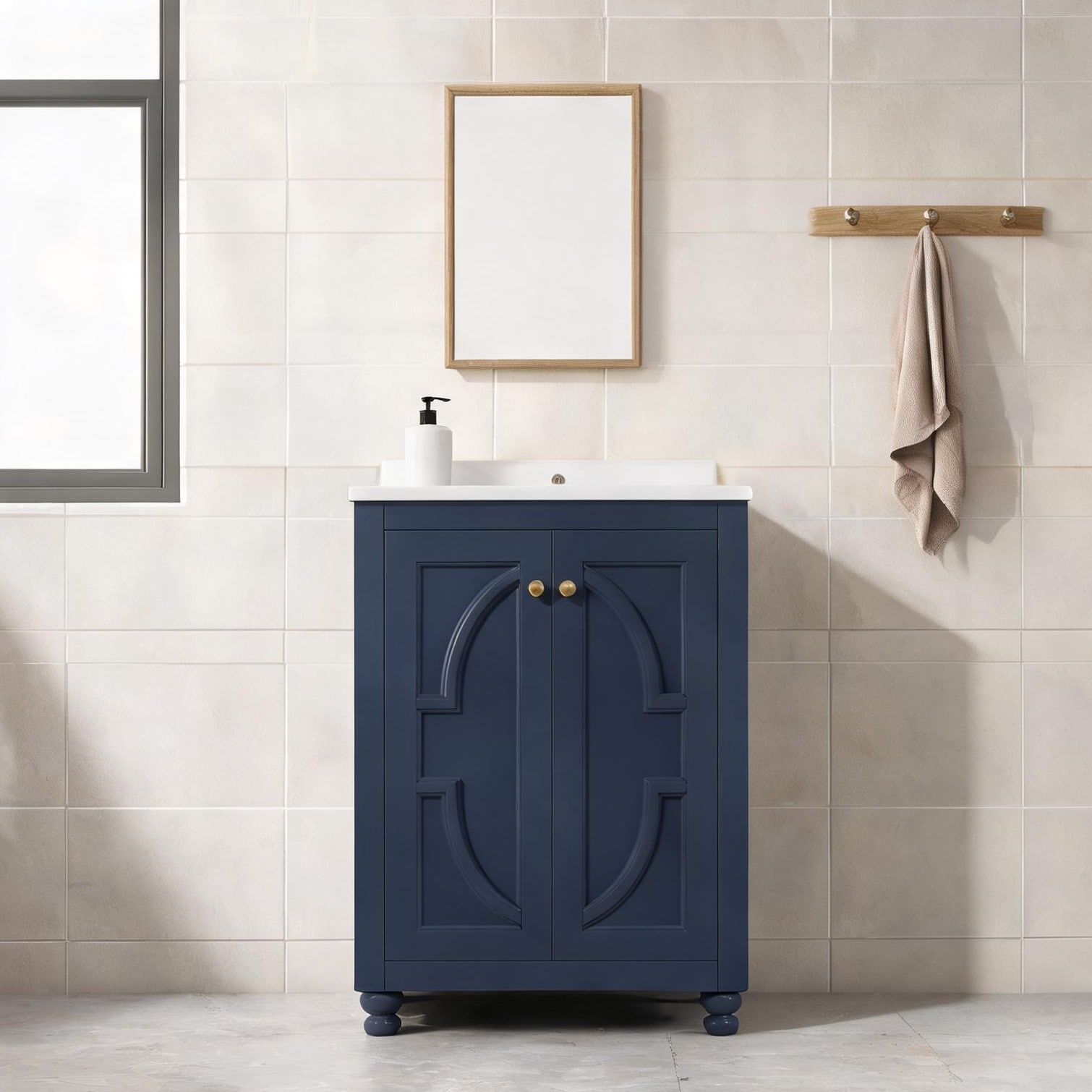 chillscreamni - Deep Blue Single Basin Vanity with Soft-Close Door and Ball-Turned Legs for Moder...