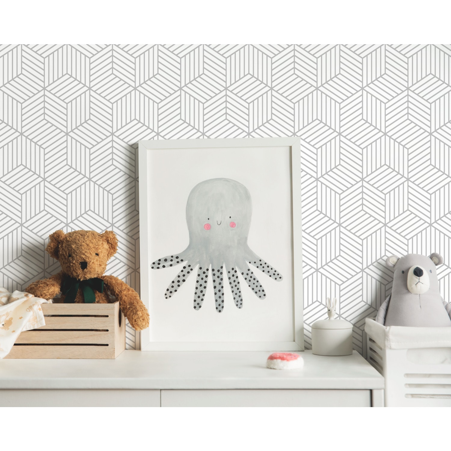 RoomMates RMK10705WP 28.2-Sq. Feet White Grey Vinyl Stripes Self-adhesive Peel and Stick Wallpaper