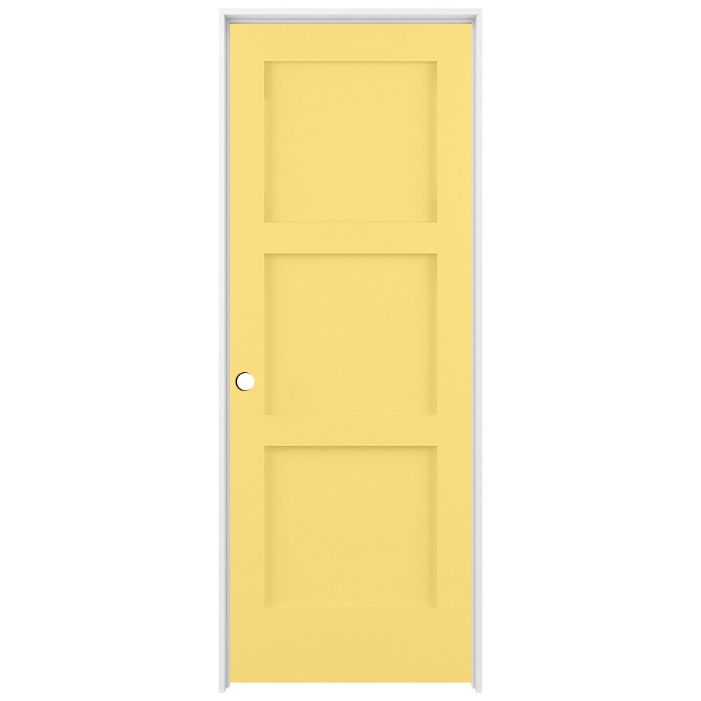 RELIABILT LO1369405 28-in x 80-in Marigold Solid core 3-panel square Right hand Smooth Prefinished Pine Wood Flat Jamb Single Prehung Interior Door