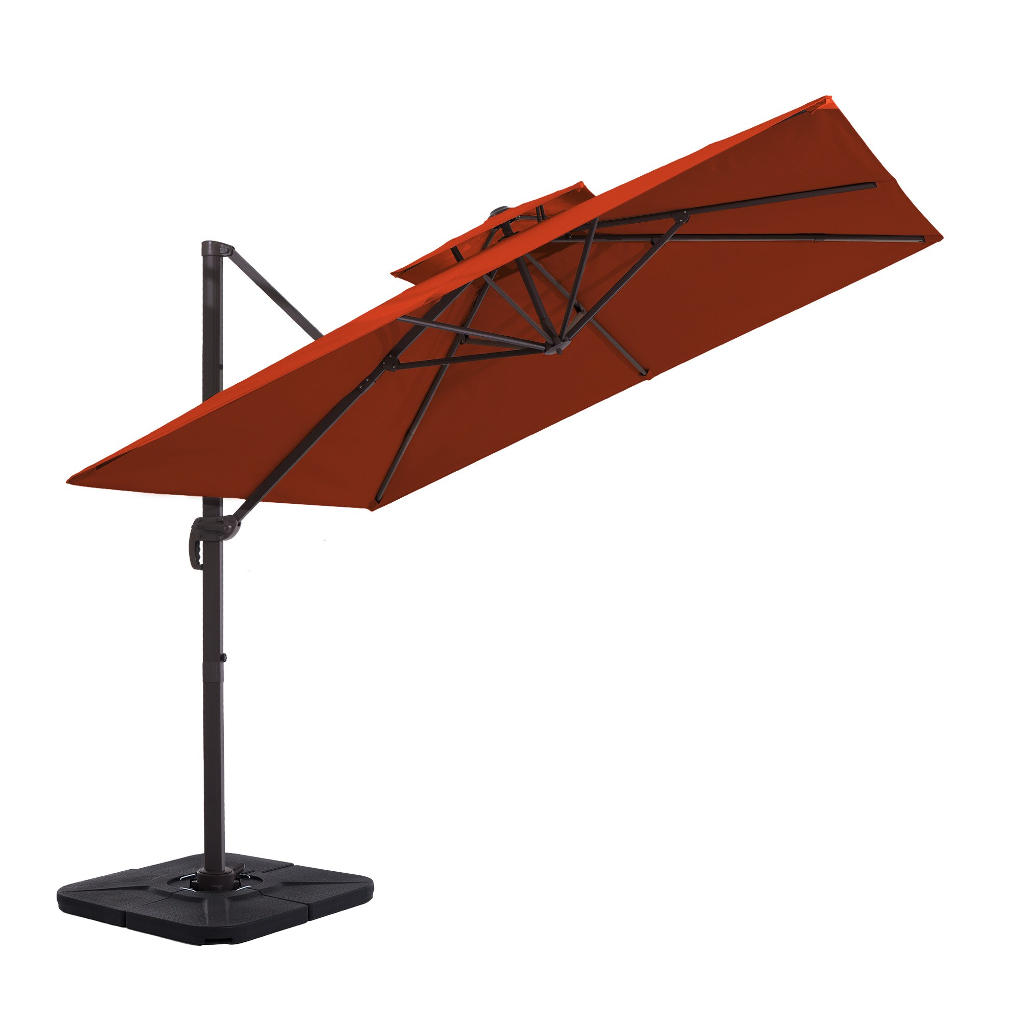 VOUA 11X11-LK-GN+DZ 11-Feet Aluminum Orange Crank Cantilever Patio Umbrella with Base