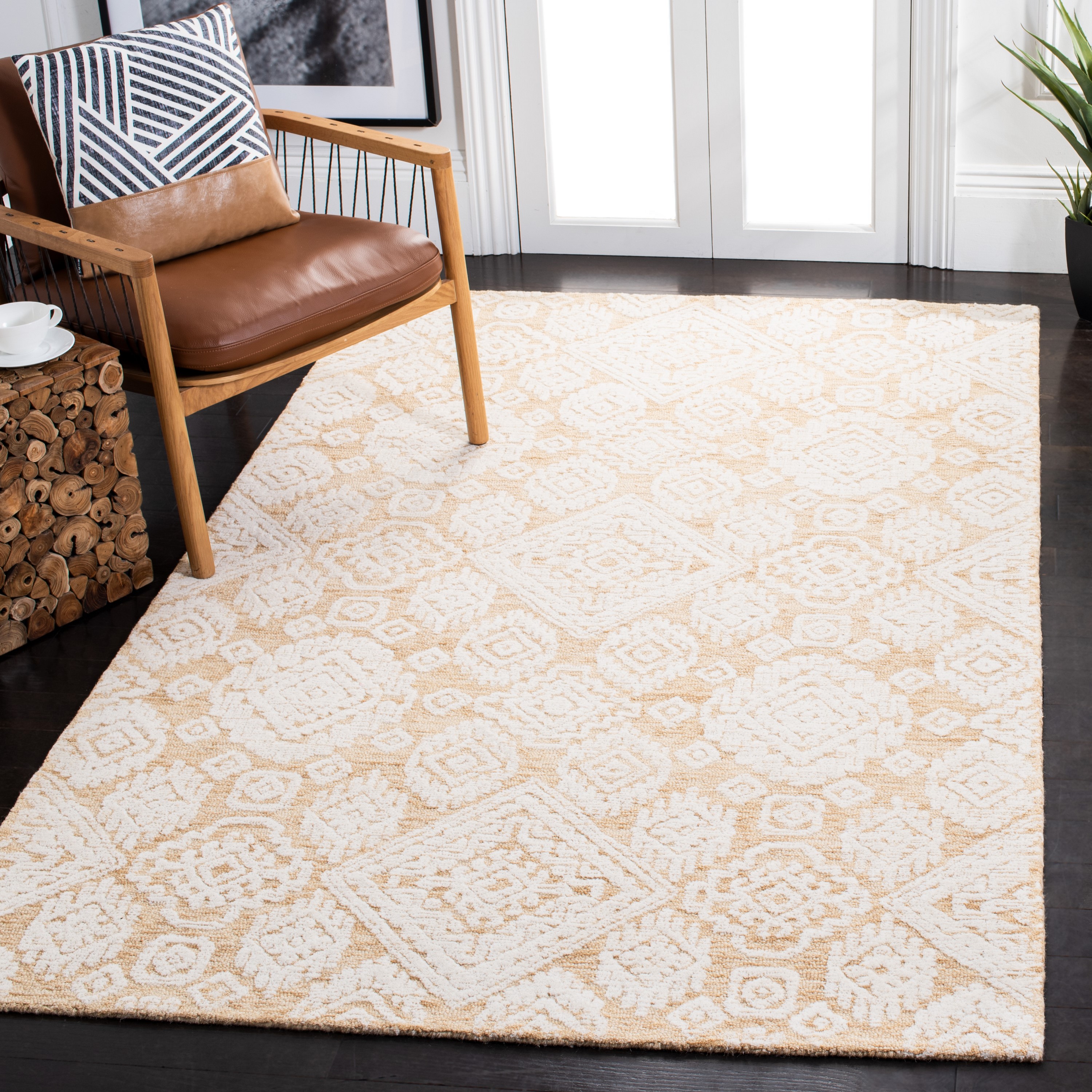 Safavieh MET987D-4 Metro Gien 4 x 6 (ft) Tufted Wool Gold/Ivory Rectangular Indoor Abstract Bohemian/Eclectic Area rug