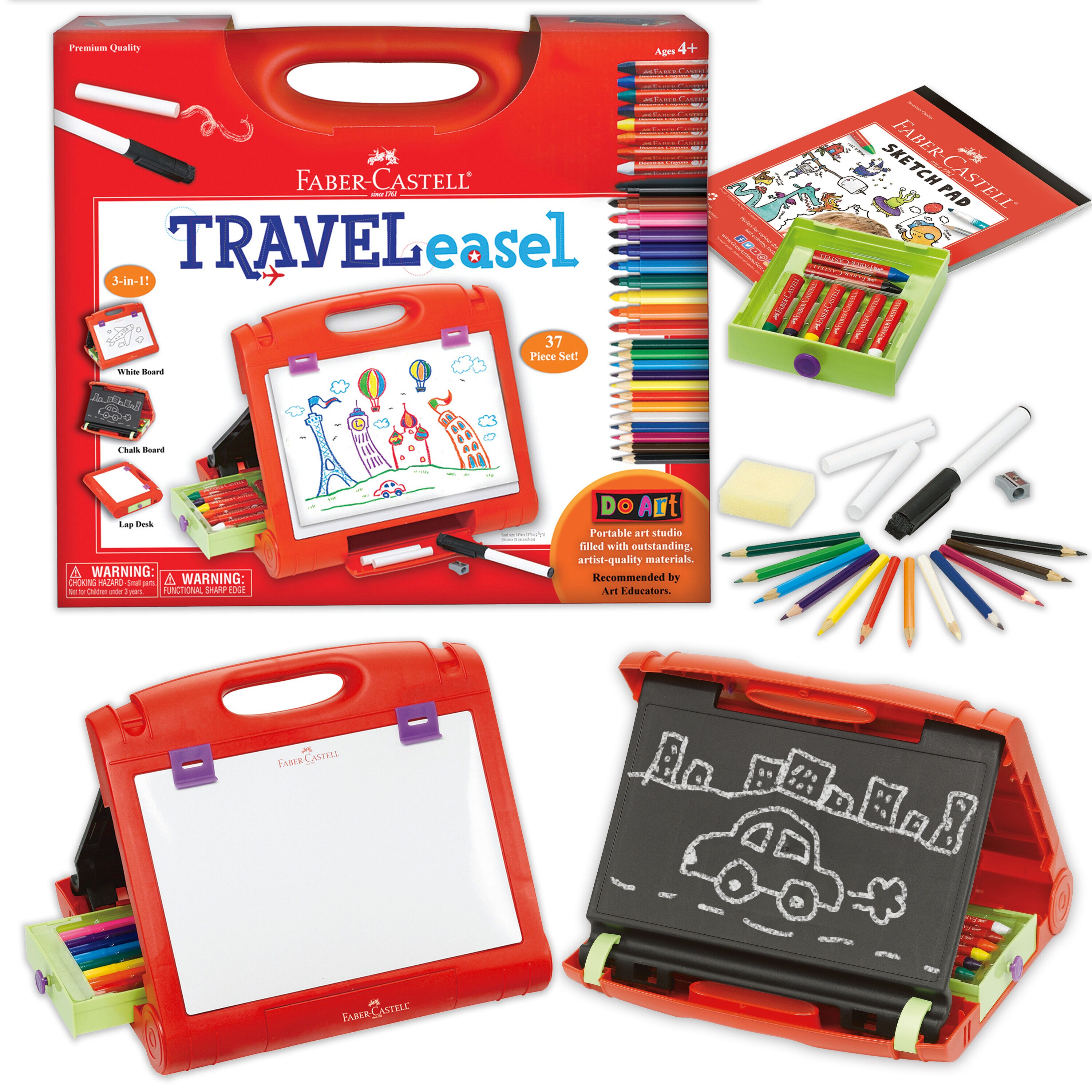 Faber-Castell Do Art Travel Easel for Kids - 37 Piece Art Set - 3-in-1 Easel,  Crayons, Markers, Chalk, Sketch Pad in the Craft Supplies department at