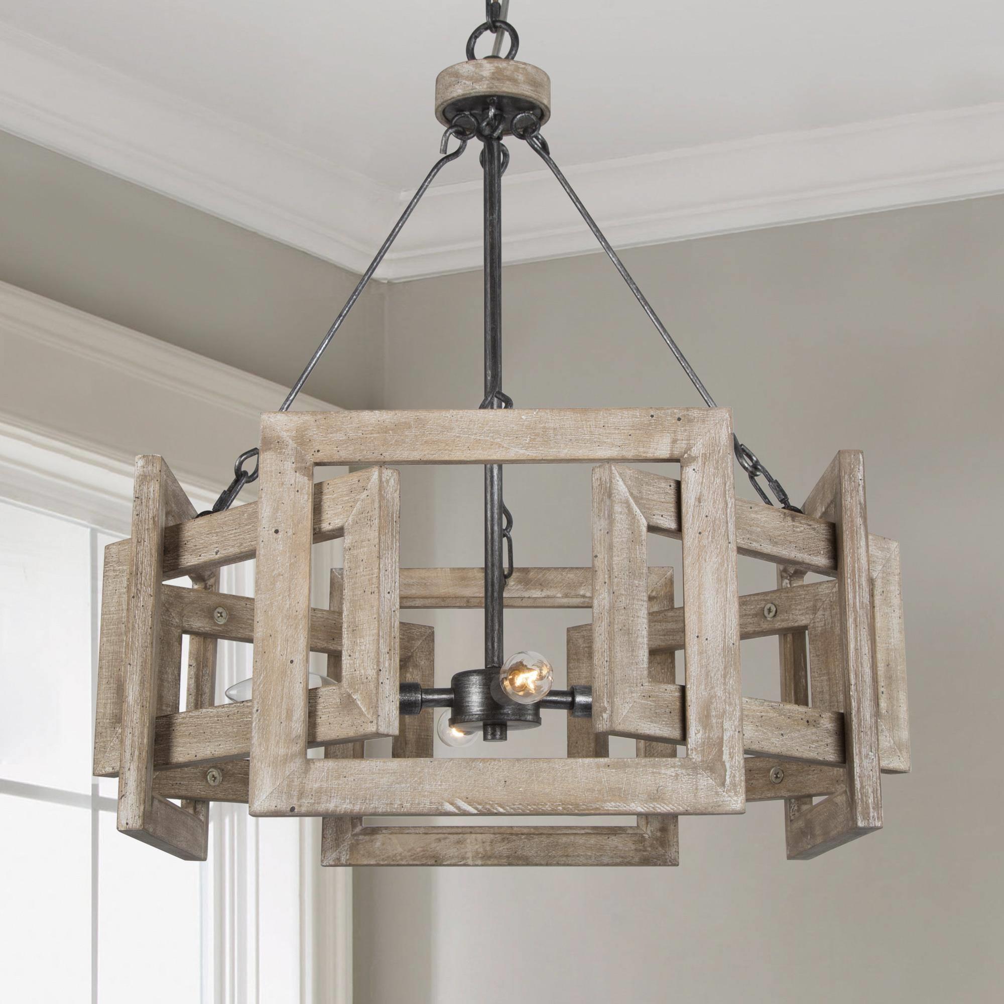 Uolfin JEAMAR-LWS23719-G7 4 -Light Distressed Gray Farmhouse Wood For Use in Bedrooms, Dining Rooms, Foyers, Kitchens, Living Rooms Chandelier