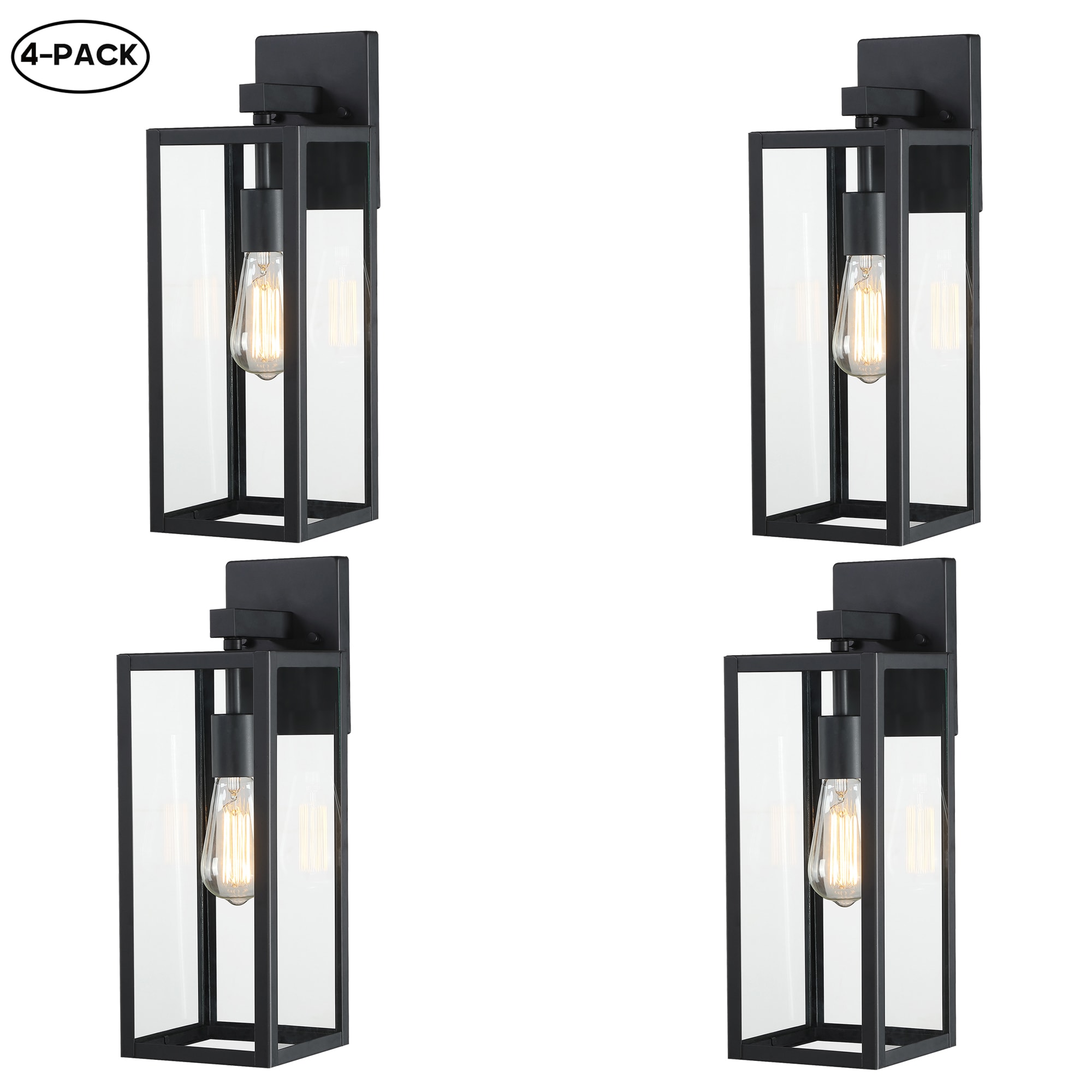 Hukoro 4FL88714-BK 4 -Pack 1 -Light 17-in H Matte Black Hardwired Outdoor Wall Light