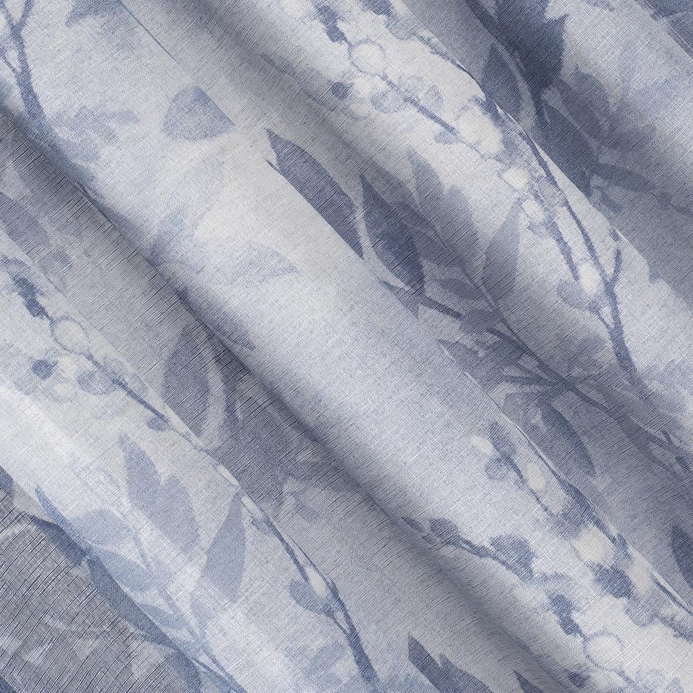 Hilary Blue Watercolor Floral Linen Blend Curtain Panel