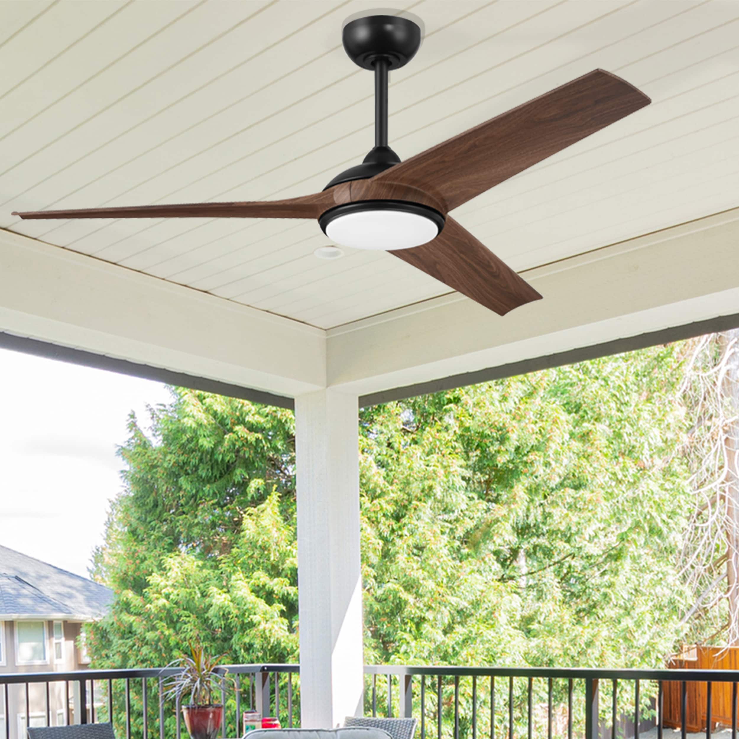 Harbor Breeze CHW52MBK3LR Chetwood Easy Install 52-in Color-Changing Integrated LED Outdoor Matte Black with Matte Black Blades Ceiling Fan With Light - Remote Included ( 3 -Blade )