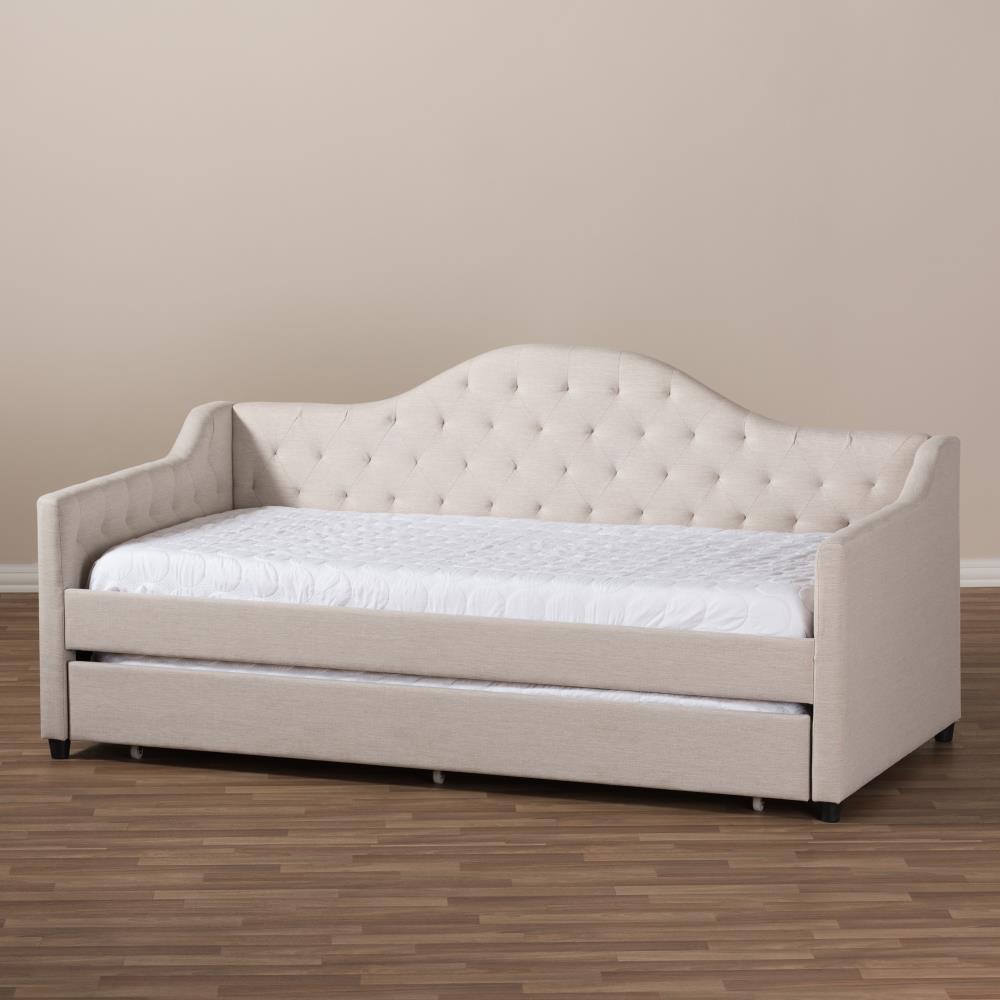 Baxton Studio Perry Beige Contemporary Modern Polyester Twin Sofa Bed 