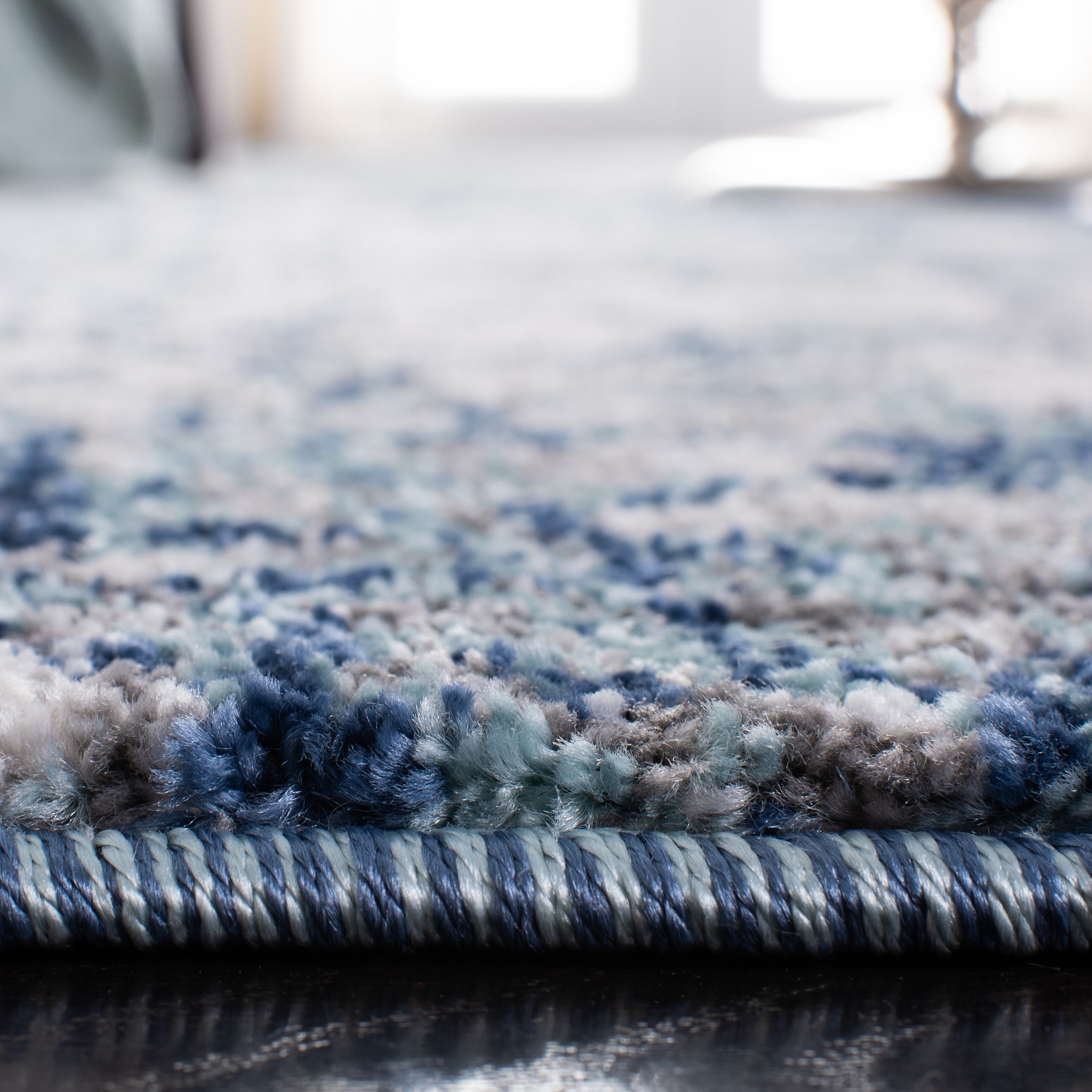 Navy and Gray Abstract Synthetic Rectangular Area Rug