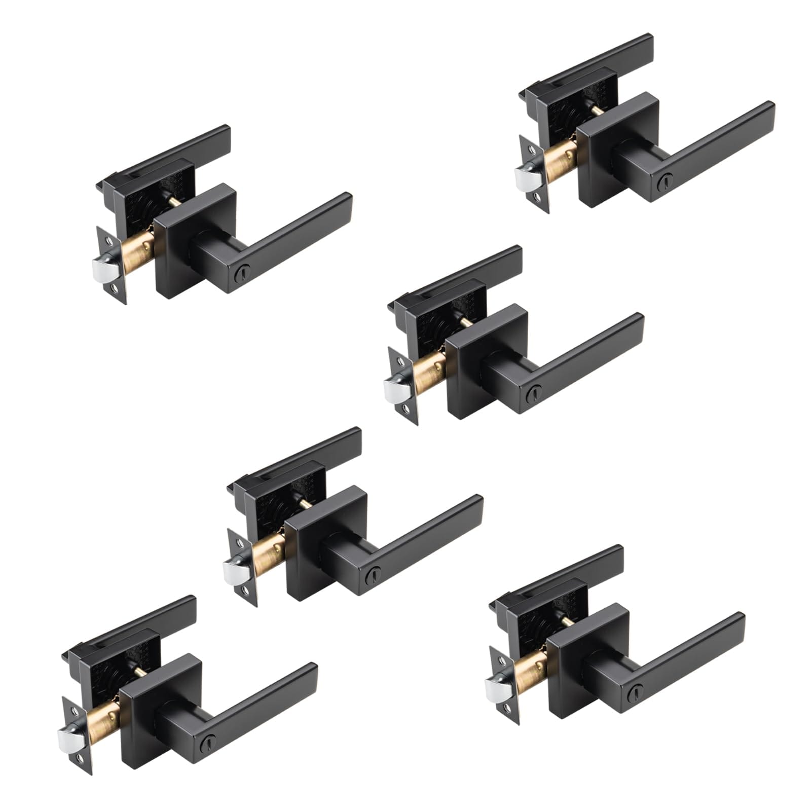 Aoibox  6 Pack Matte Black Metal Square Privacy Door Knob Adjustable Backset 1 3 8 in to 1 3 4 in Door Fit