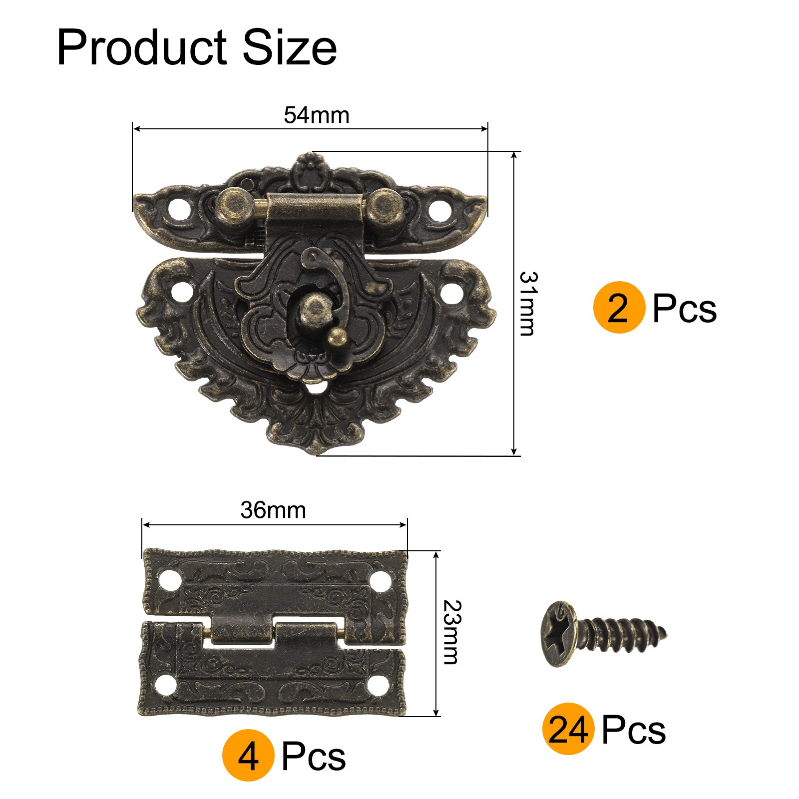Unique Bargains 2pcs Retro Bronze Alloy Latch Locks and 4pcs Engraved ...