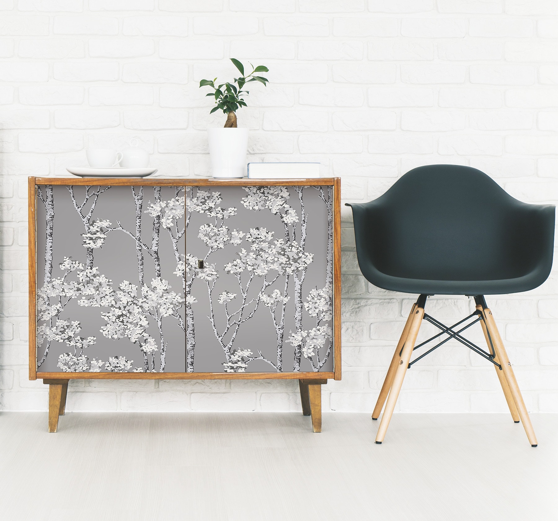Grey Birch Grove Vinyl Peel and Stick Wallpaper Roll