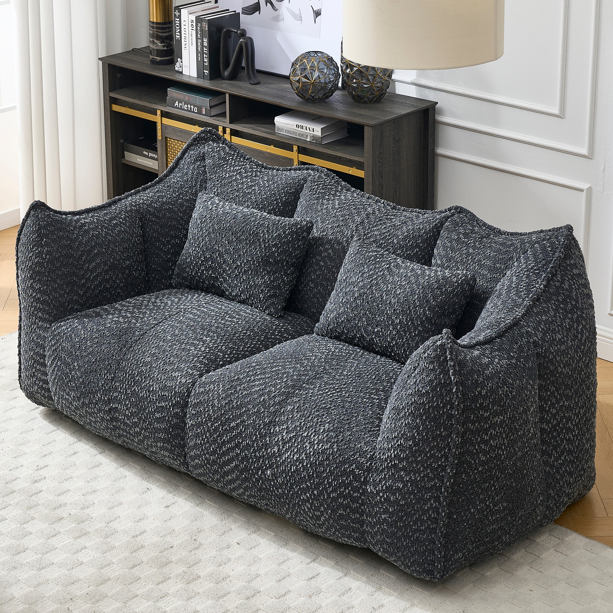 KTMBDW Modern Loveseat Sofa for Living Room - Chenille Upholstered Loveseat Sofa Lazy Sofa Couch with 2 Pillows