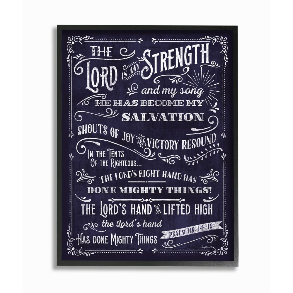 Stupell Industries AB-778-FR-16X20 Lord is My Strength Faith Based Psalm Text Blue White Mollie B Black Framed Wood Framed 20-Inches H x 16-Inches W Inspirational Print