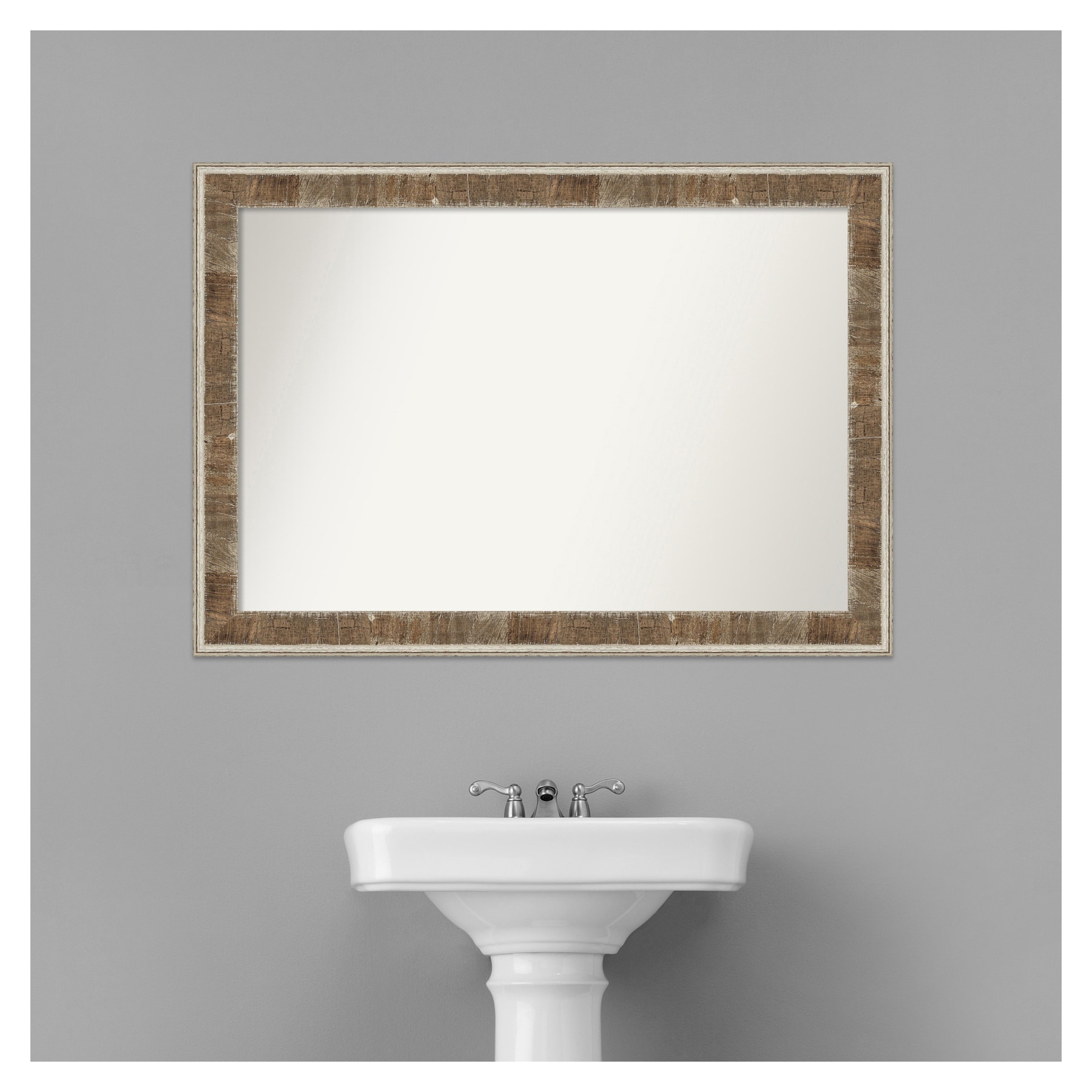 Farmhouse Brown Narrow Wood Bathroom Vanity Mirror 47.66" x 35.28"