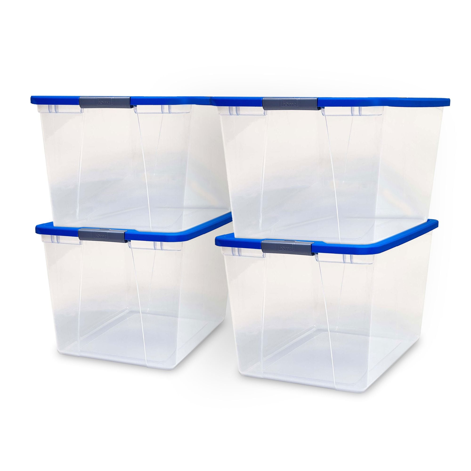 Homz Products 241439 4 -Pack ( 16.12-in W x 13.5-in H x 23.5-in D ) Blue Lid (64 QT) Plastic Stackable Bin