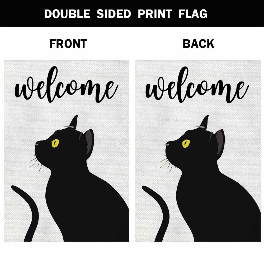 Justincity Cat Welcome House Flag Vertical Double Sided Burlap Black ...