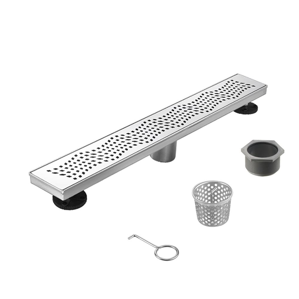 ELEGANTE DRAIN COLLECTION in. Linear Stainless Steel Shower Drain - Wave Pattern with Zirconium Plating