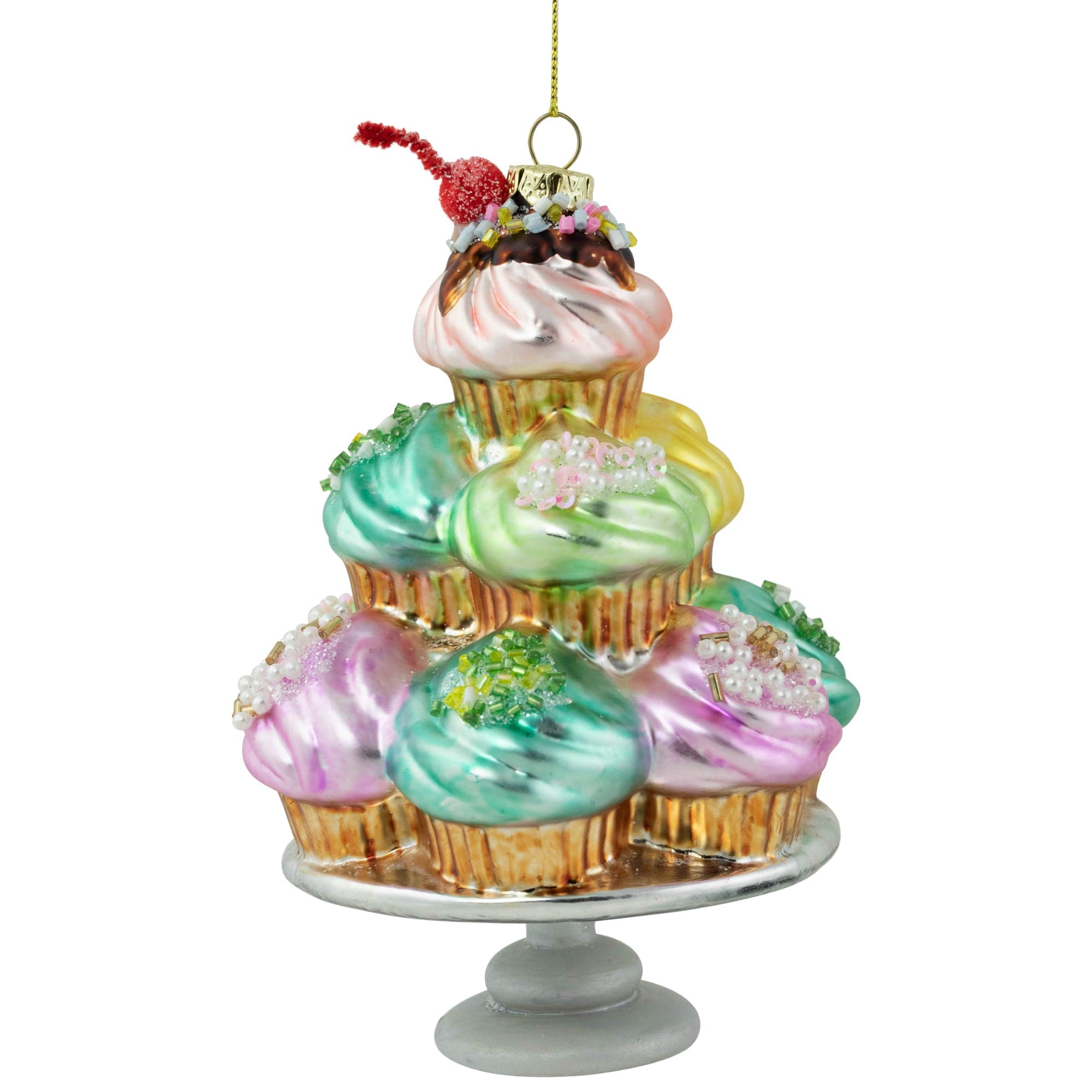 Northlight 6 inch Pink and Blue Cupcake Tower Glass Christmas Ornament