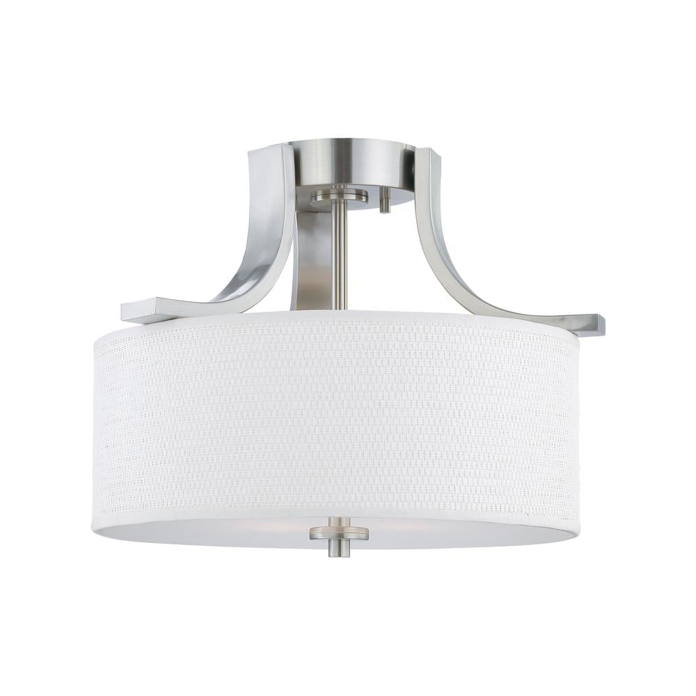 Brushed Nickel Frosted Glass Drum Flush Mount Light
