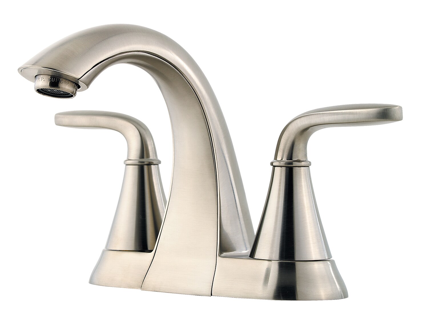 Pfister LF-048-PDKK Pasadena Brushed Nickel 4-in centerset 2-handle WaterSense Mid-arc Residential Handle Bathroom Sink Faucet with Drain