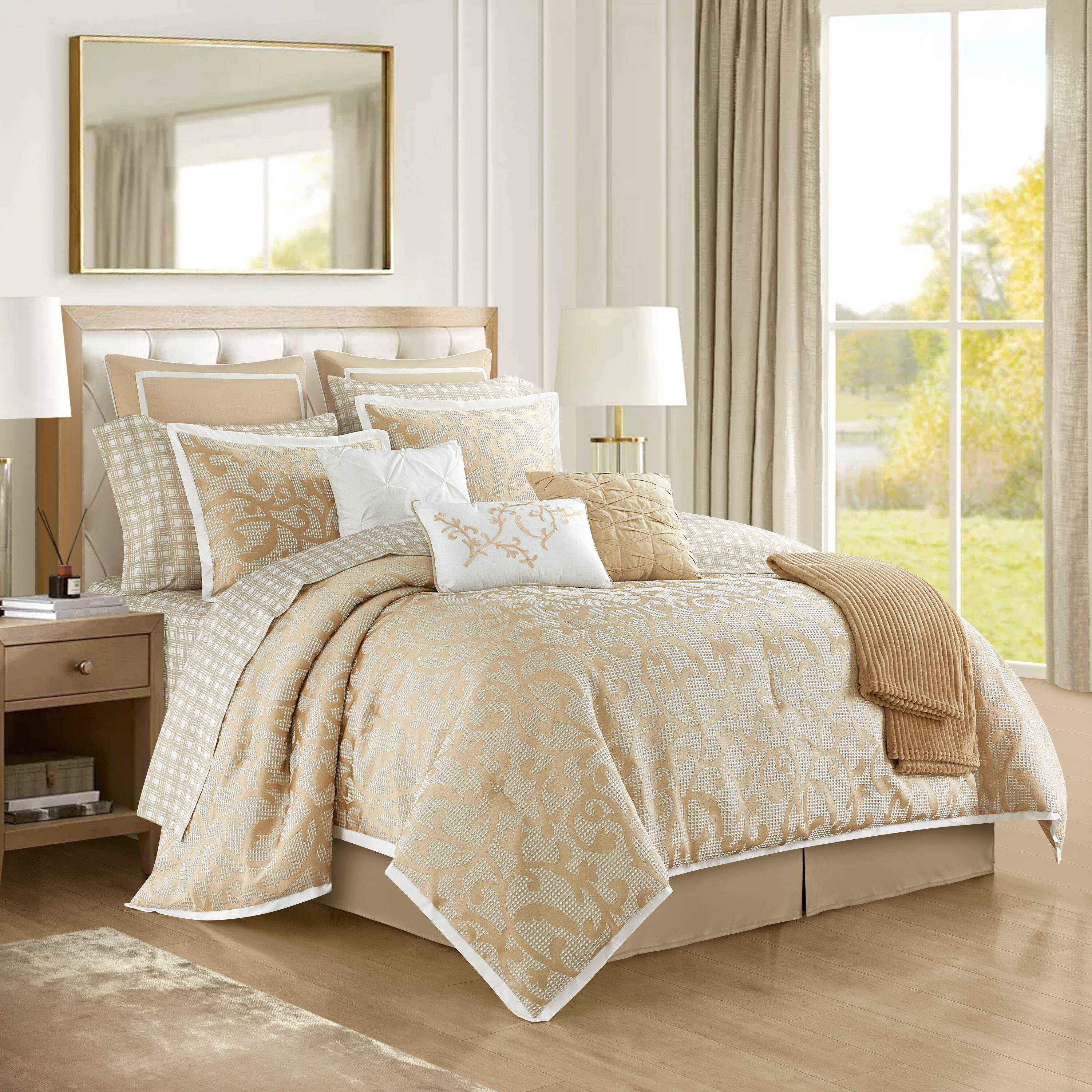 Nanshing JOHNELLA14-Q-TAUP 14 -Piece Taupe Queen Comforter Set