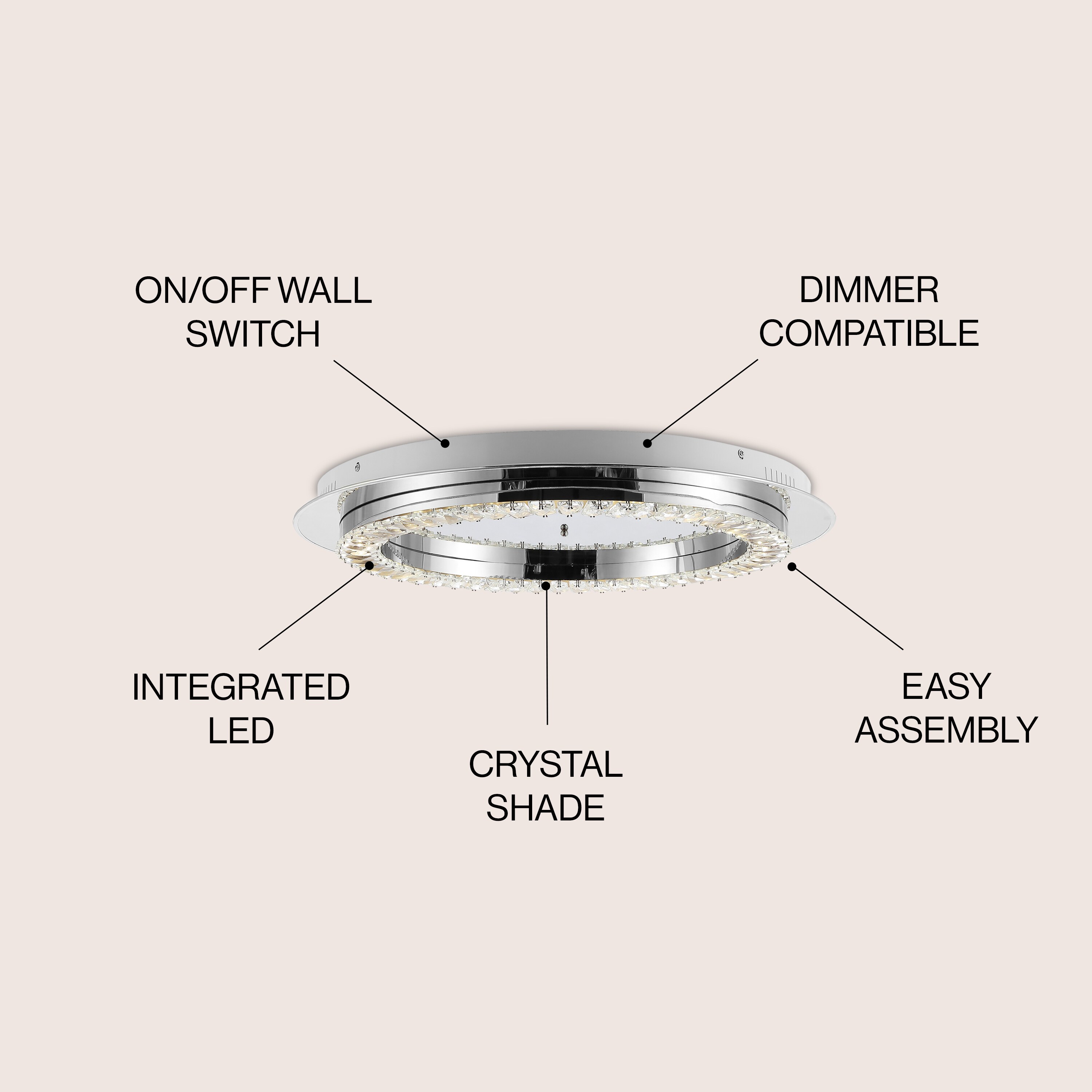 Elegance 24" Crystal Drum LED Flush Mount in Chrome Finish