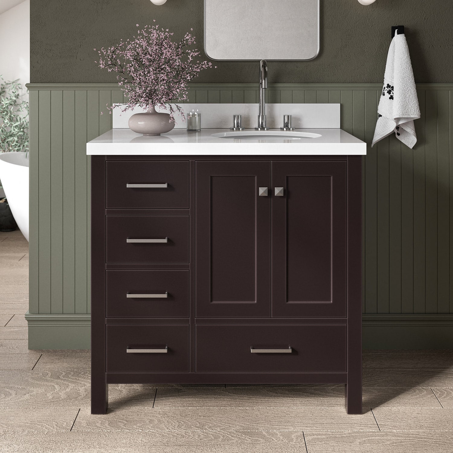 ARIEL A037SRWQOVOESP Cambridge 37-in Espresso Undermount Single sink Bathroom Vanity with Pure White Quartz Quartz Top